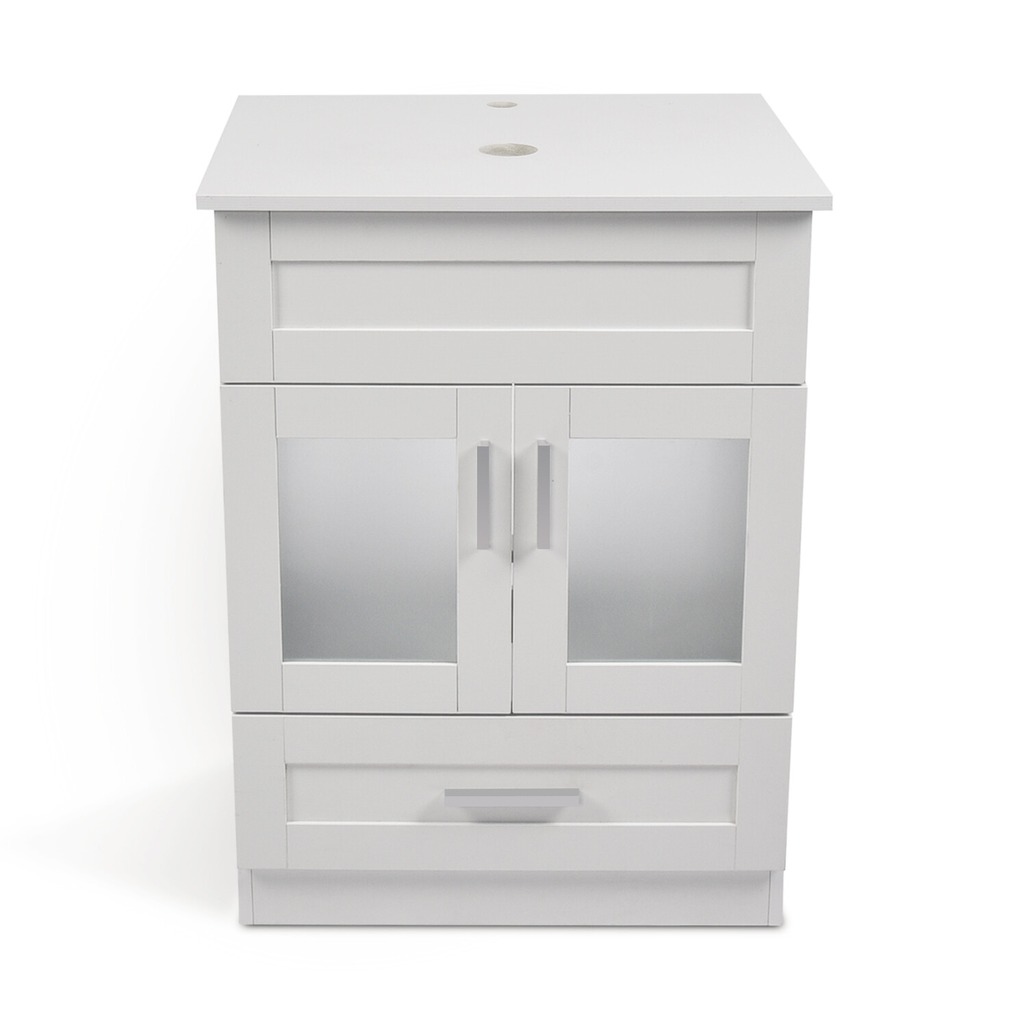 24” Bathroom Vanity Stand Pedestal Cabinet Drawer Shelves Sink Faucet Drain Set