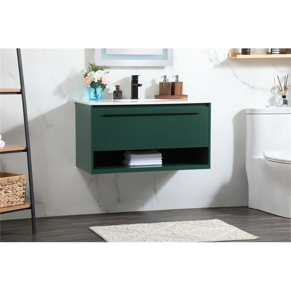 Elegant Decor Roman 36″ Aluminum Alloy MDF Single Bathroom Vanity in Green