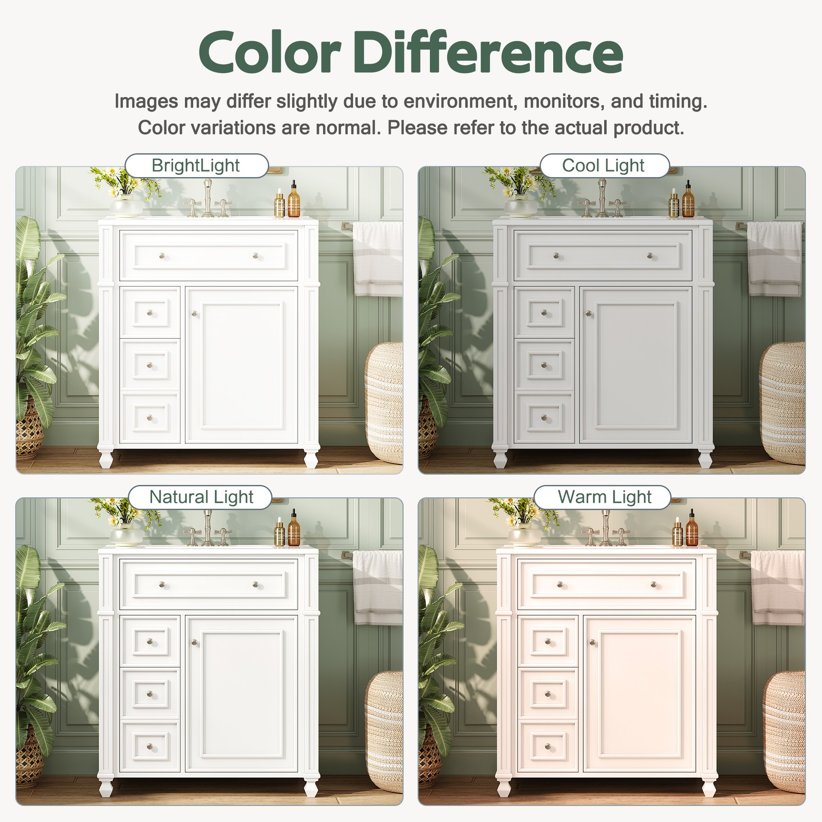 30 Inch Bathroom Vanity w/Ceramic Sink Basin, Storage Cabinet w/Soft Close Door