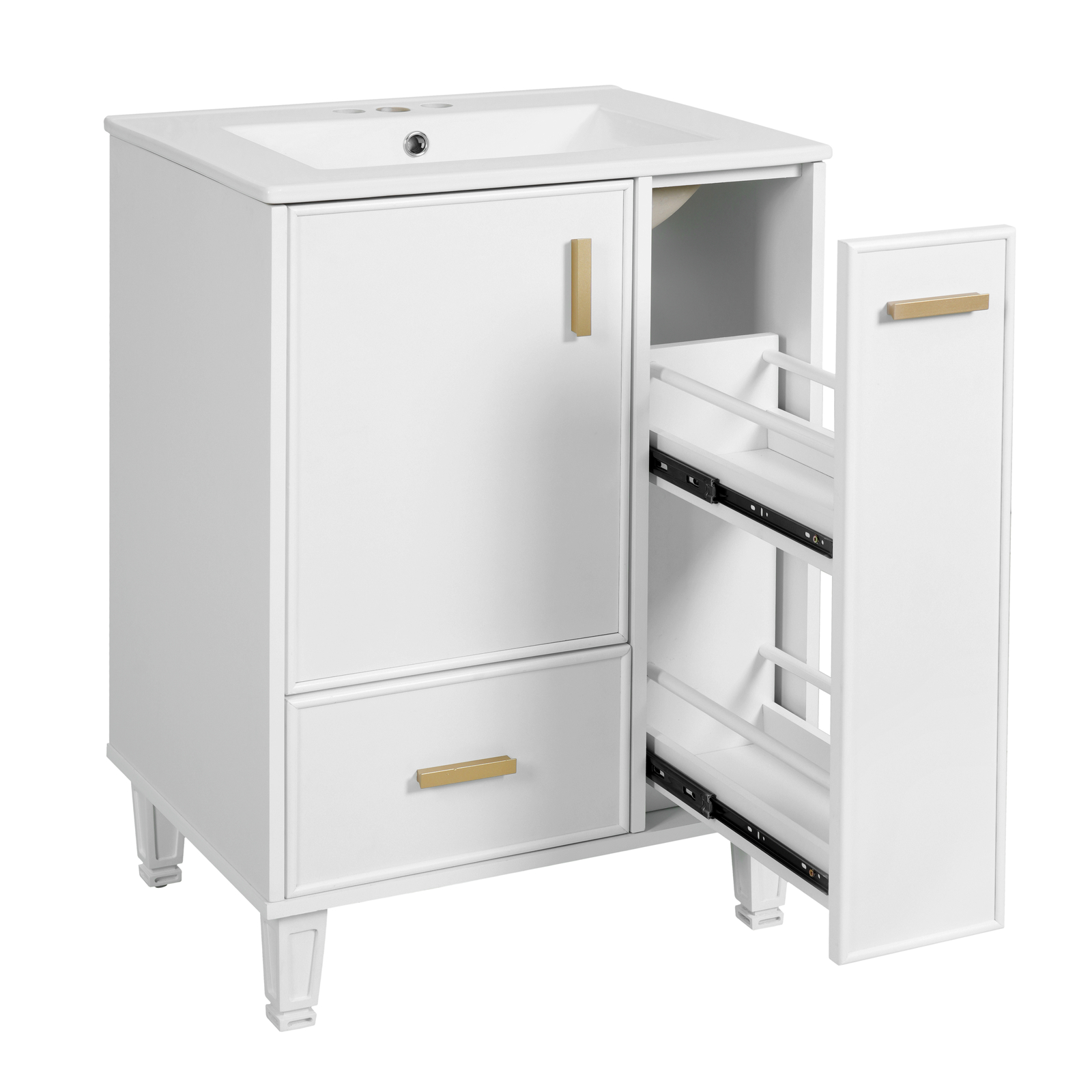 24″ Bathroom Vanity w/Ceramic Sink And Storage Cabinet Drawers Solid Wood Frame
