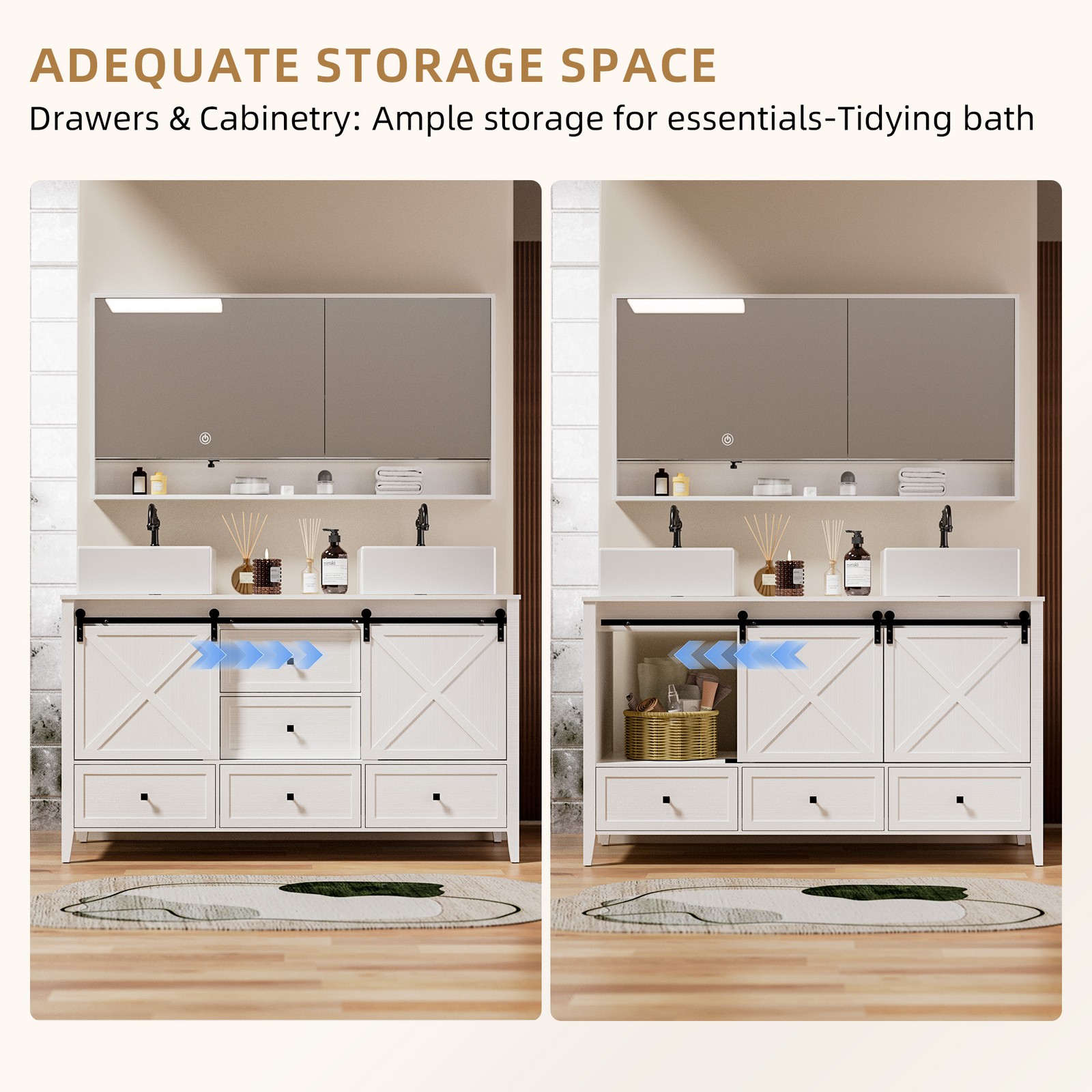 60″ Bathroom Vanity Combo Storage Cabinet FloorStanding w/Sink Set White Wood