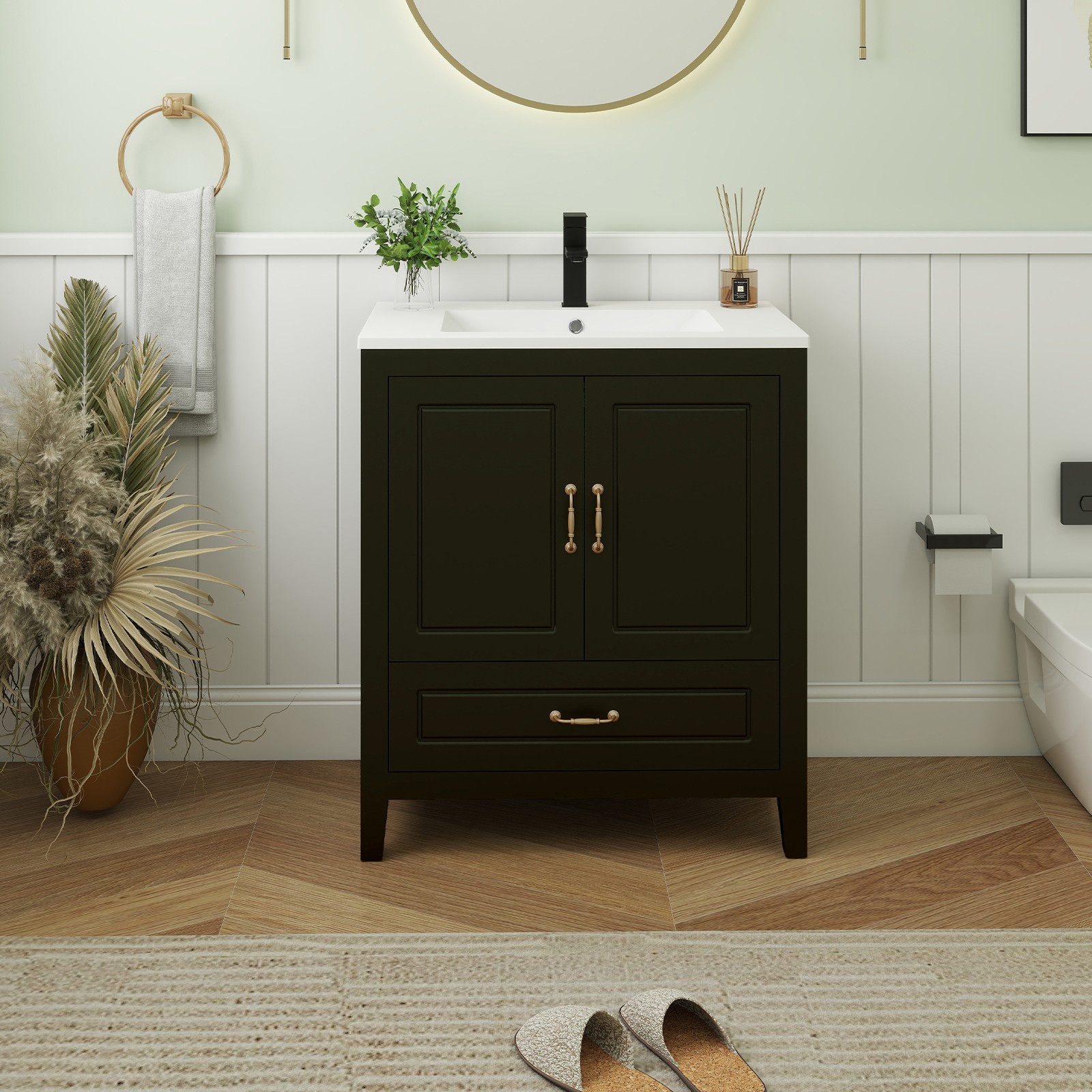 30″ Bathroom Vanity with Ceramic Sink Soft-Close 2 Doors 1 Drawer Faucet Modern