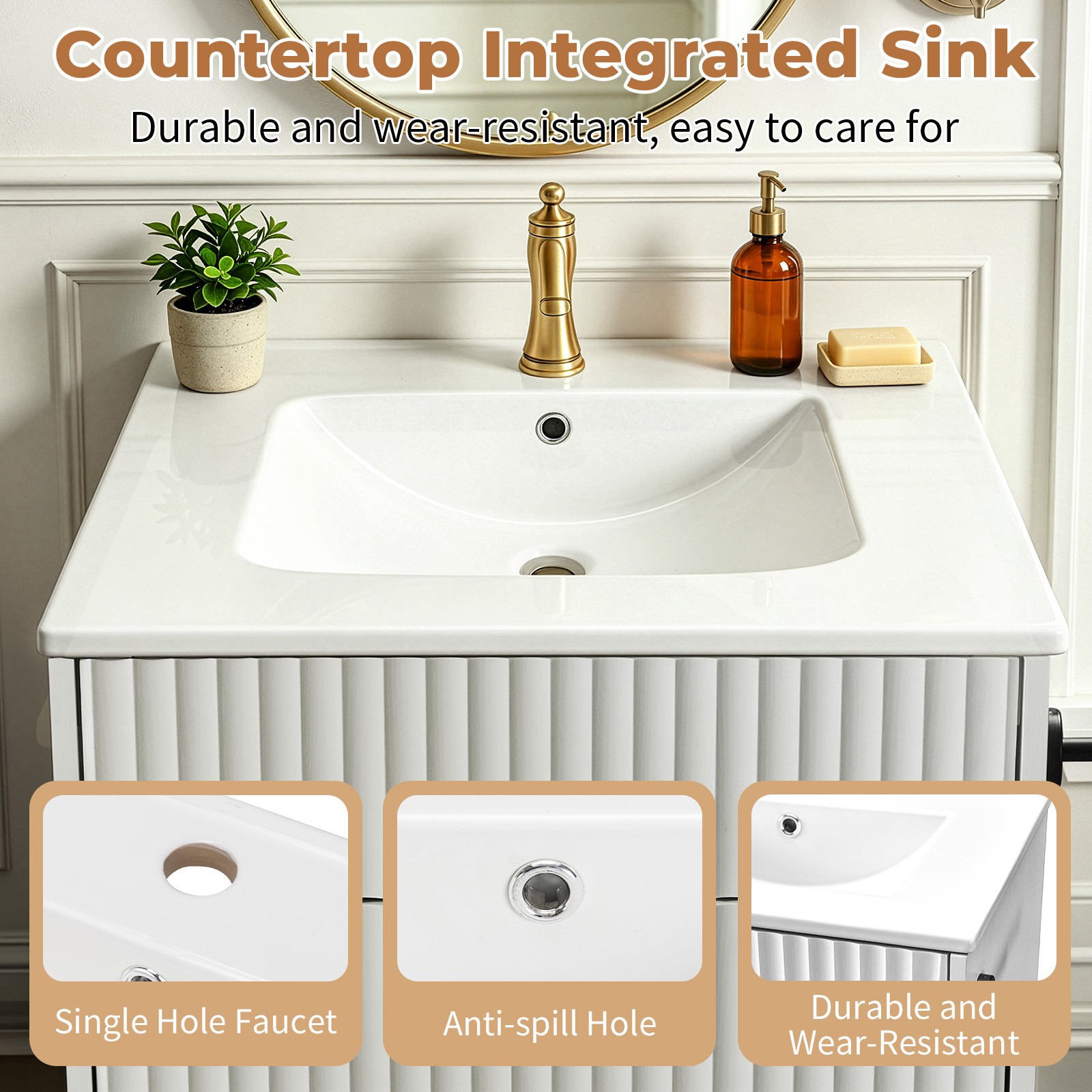 24″ Bathroom Vanity with Ceramic Sink Overflow Freestanding Cabinet Guest Baths