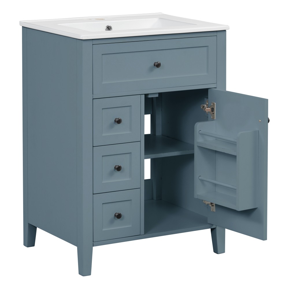 24 Inch Blue Gray Bathroom Vanity with Sink Solid Wood MDF Cabinet