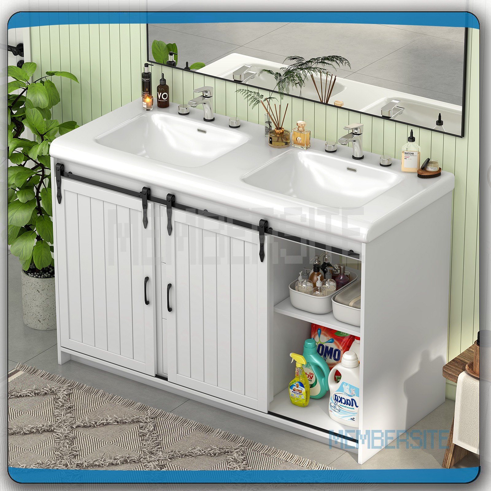 Bathroom Vanity 47.3″ Bathroom Sink Cabinet w/Sinks and Sliding Doors ,2 Drawers
