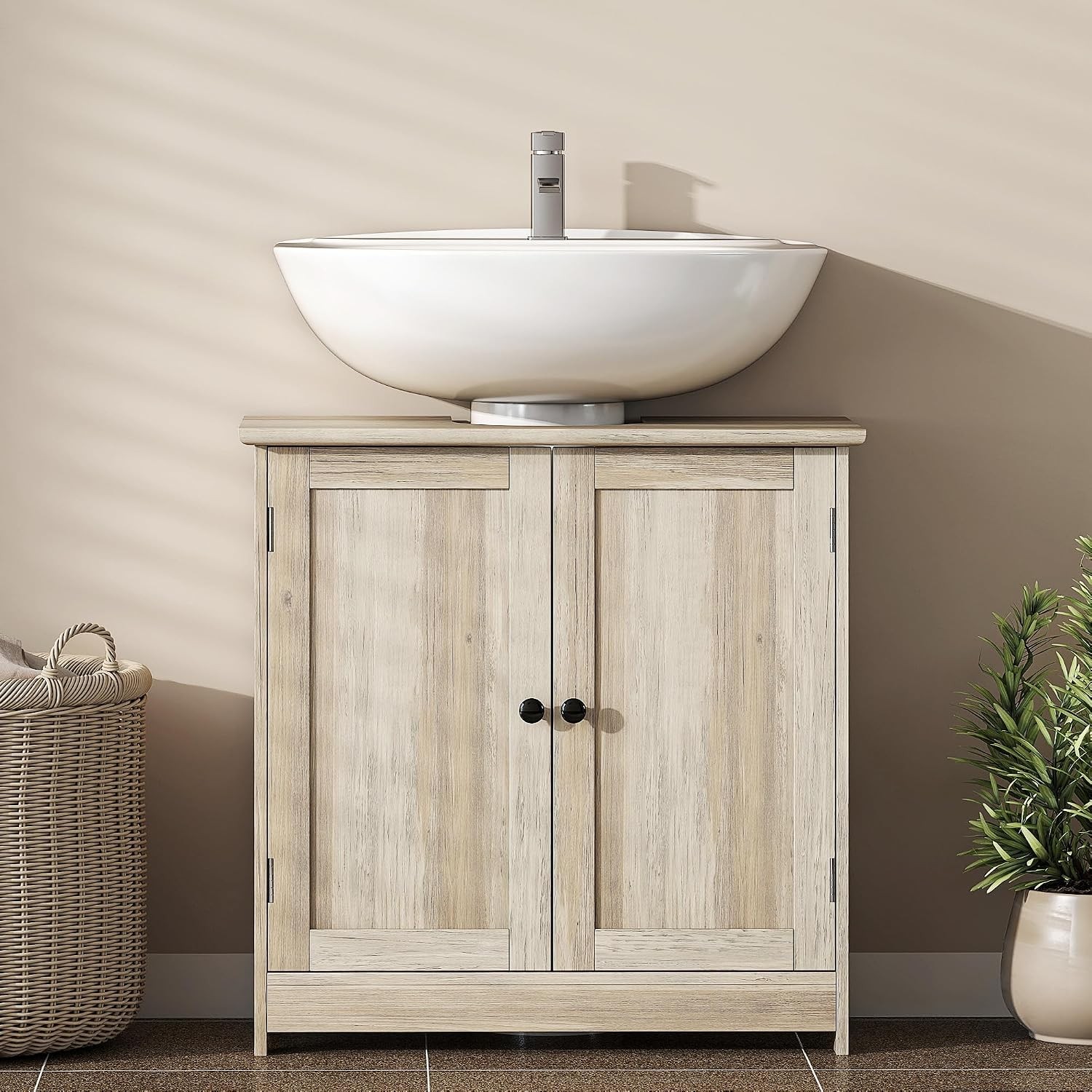 Under Sink Bathroom Cabinet Pedestal Sink Storage Cabinet with 2 Doors Shelf