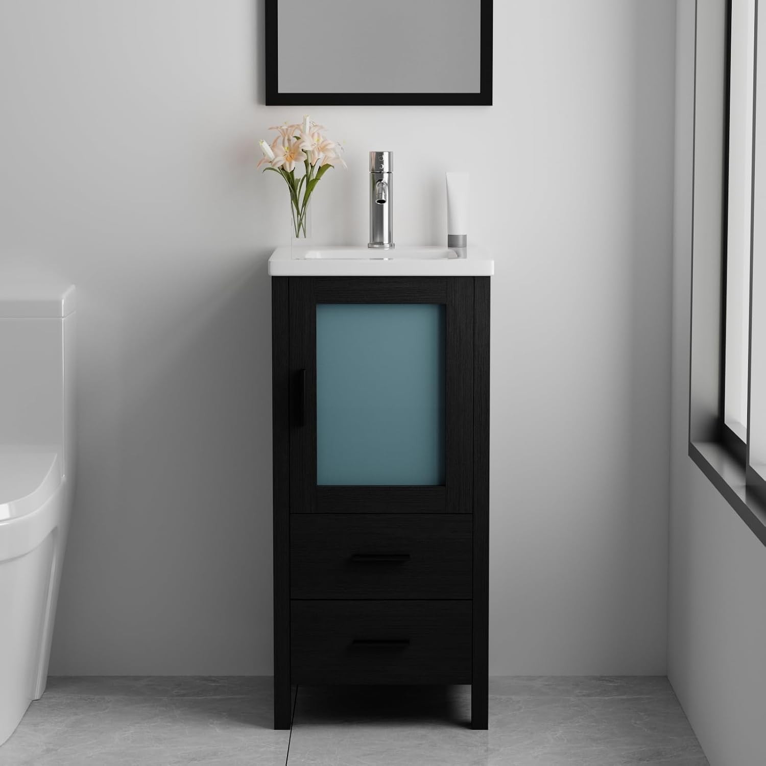 16 Inch Modern Bathroom Vanity with Sink, Single Bathroom Cabinet Vanity for