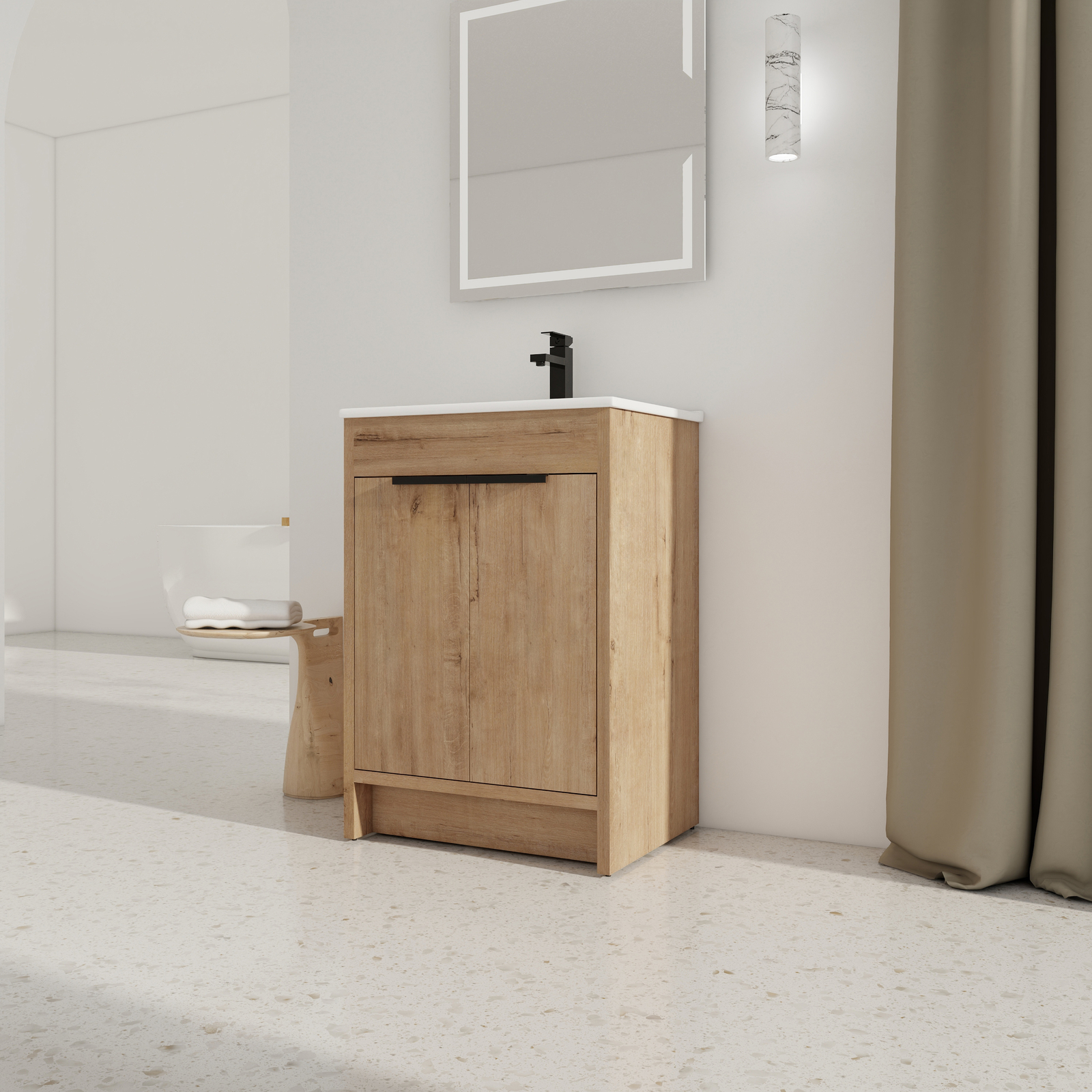 24″Wood Freestanding Bathroom Vanity Cabinet Undermount Ceramic Sink Small Space