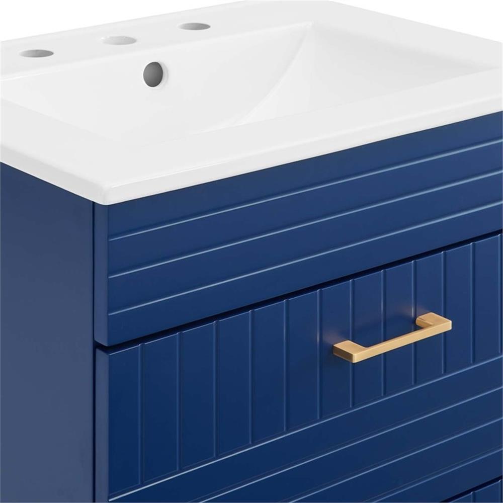 Modway Daybreak 24″ Modern Wood/Ceramic Bathroom Vanity with Gold Legs in Blue