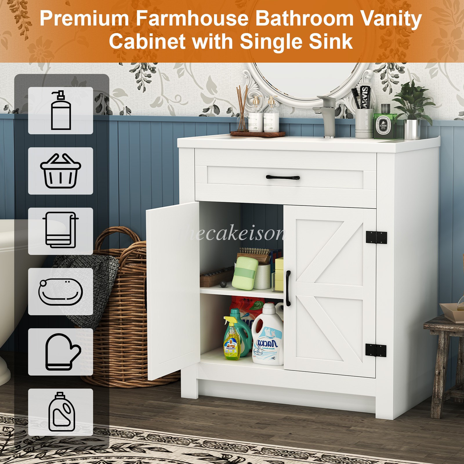 23″ Bathroom Vanity w/Ceramic Sink Wood Bathroom Cabinet Freestanding NEW