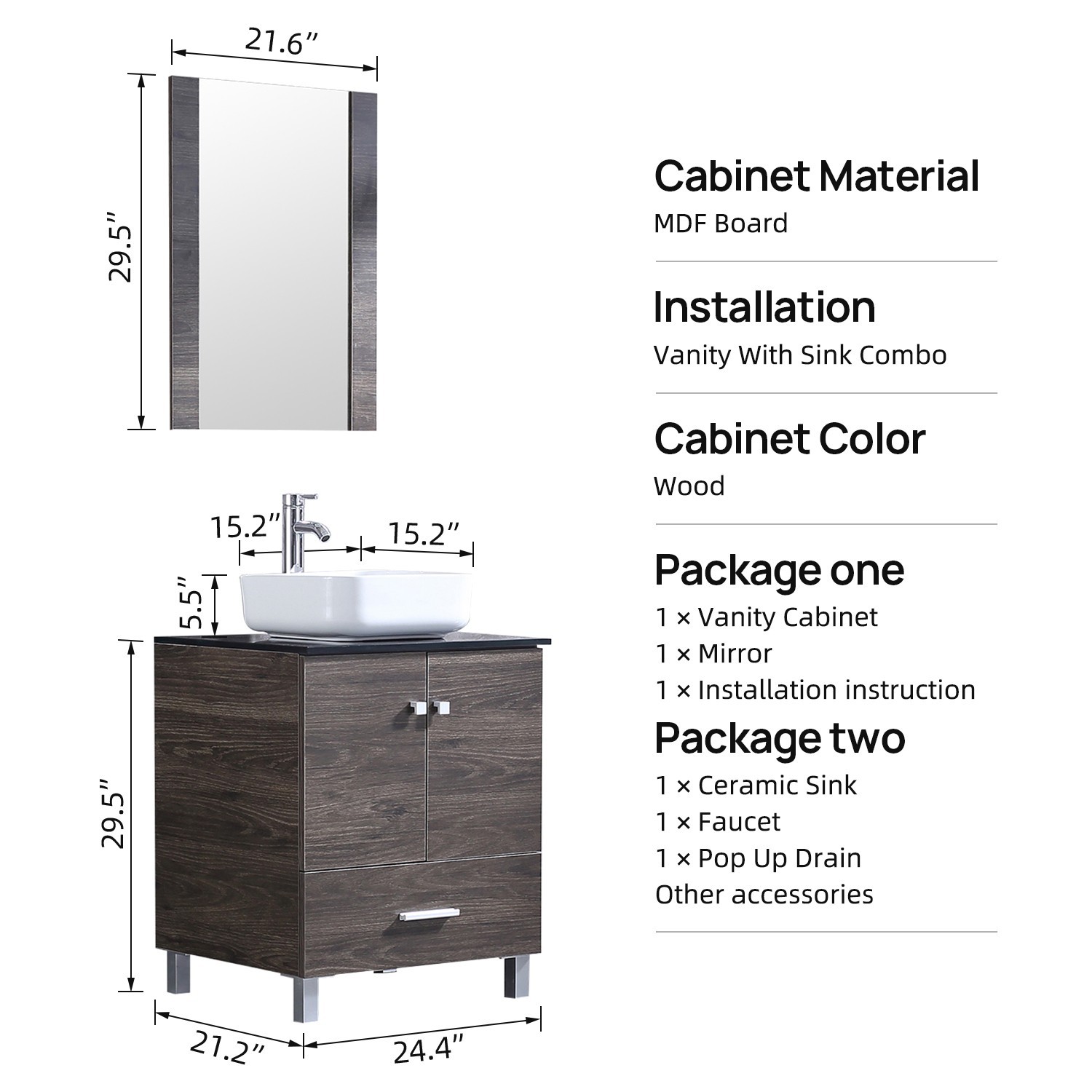 72 inch Double Sink Bathroom Vanity Cabinet Ceramic Vessel Sink w/Mirror Faucet