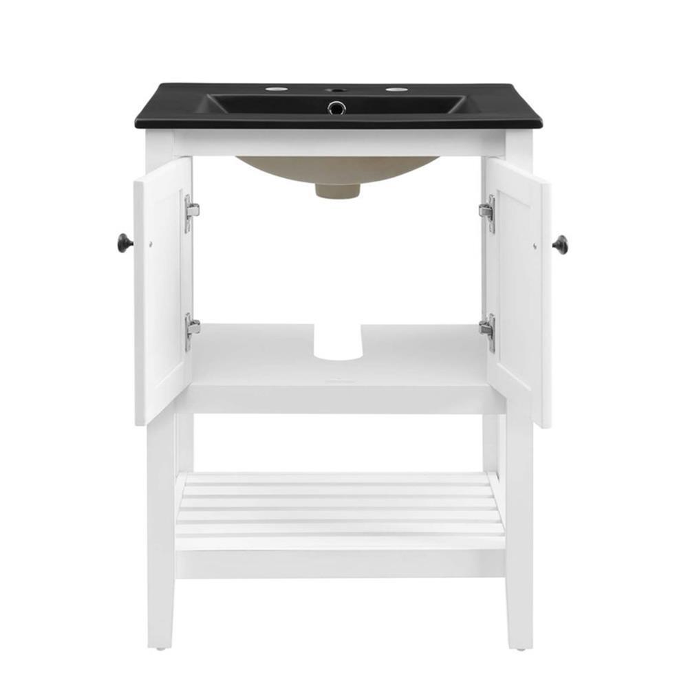 Modway Prestige 24″ Modern Wood/Ceramic Bathroom Vanity in White/Black