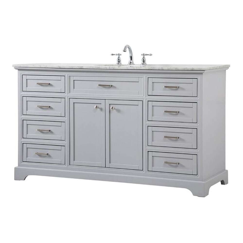 Elegant Decor Americana 60″ Metal MDF Marble Single Bathroom Vanity in Gray