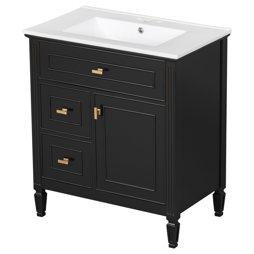 30″ Bathroom Vanity with Sink, Bathroom Vanity Cabinet with One Flip Drawer