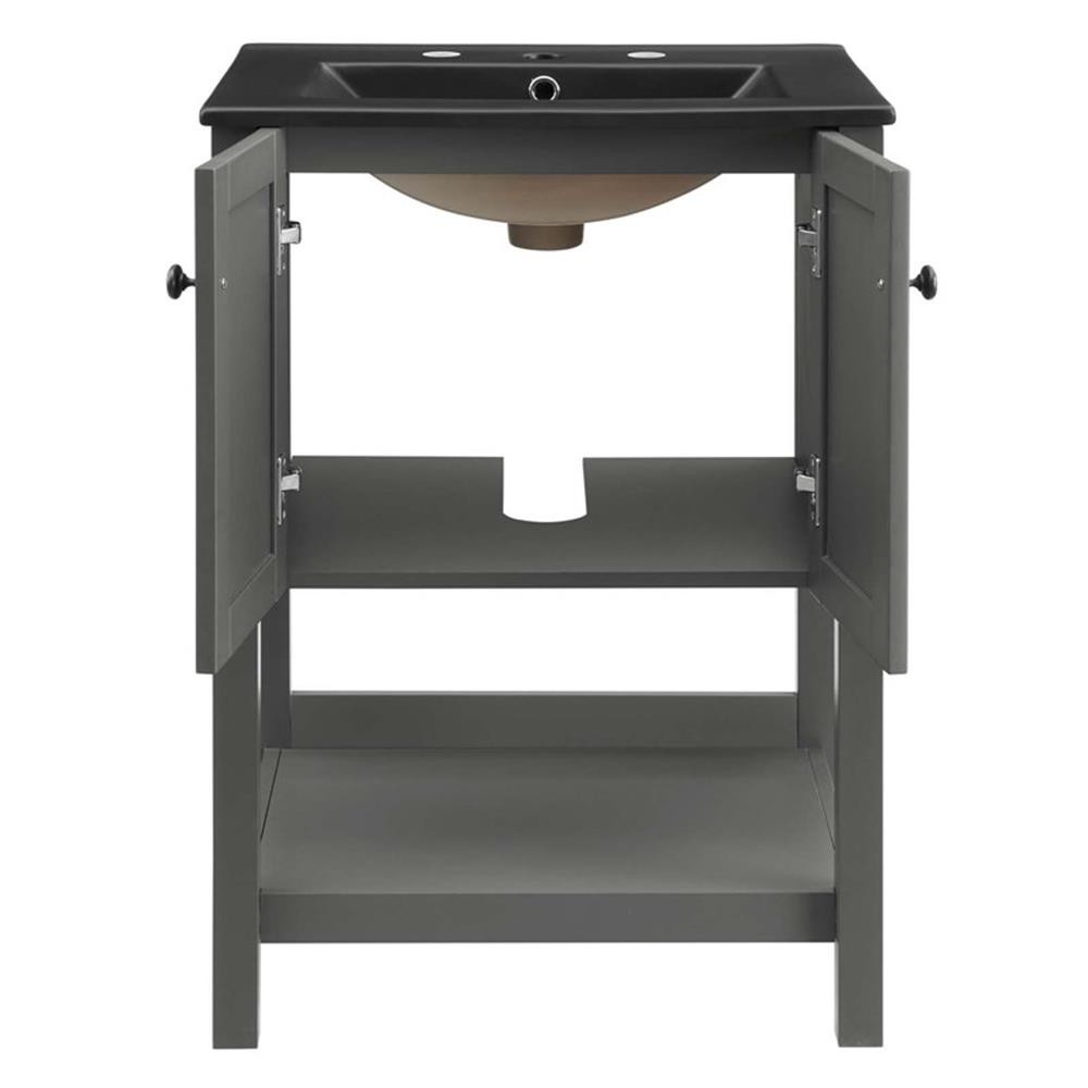 Pemberly Row 24″ Modern Wood/Ceramic Bathroom Vanity in Gray/Black