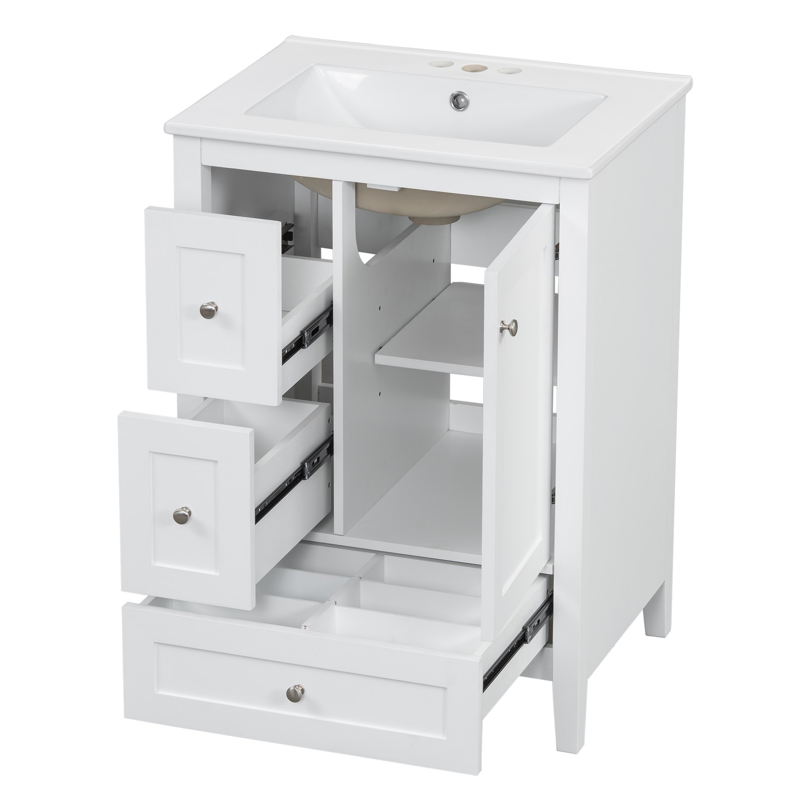 24″ Bathroom Vanity w/Storage, Adjustable Shelf Modern Bathroom Storage Cabinet