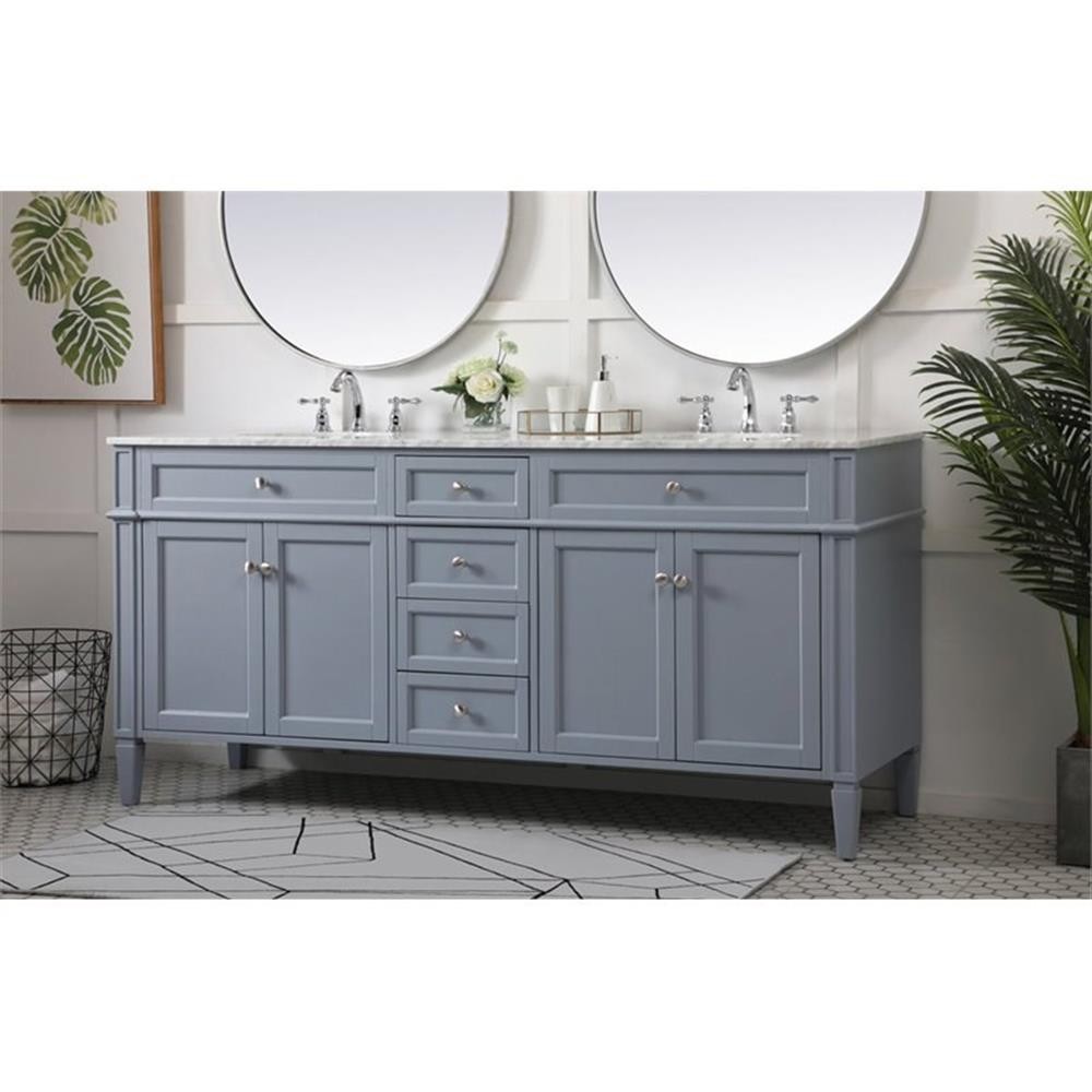 Elegant Decor Park Avenue 72″ Metal MDF Marble Double Bathroom Vanity in Gray