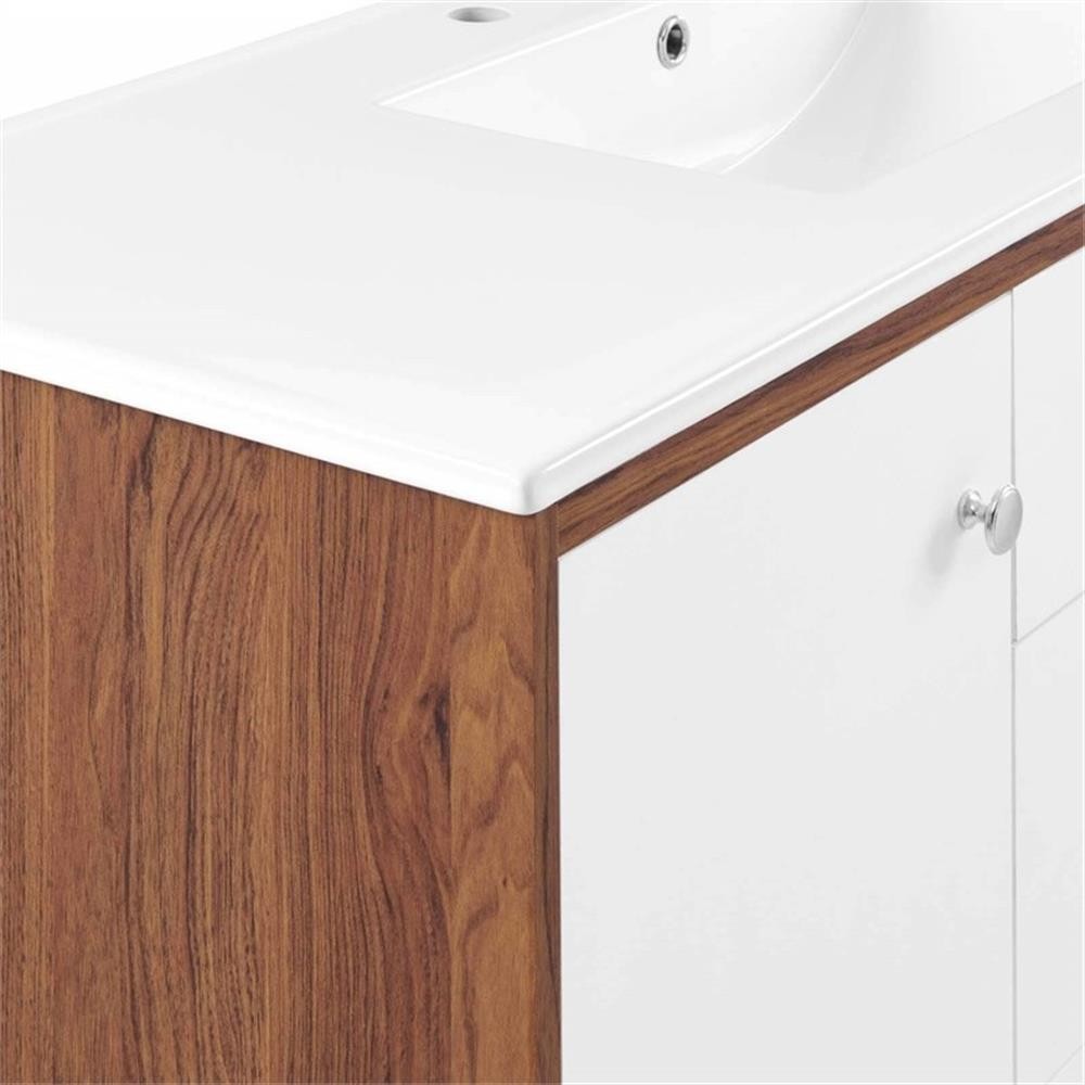 Pemberly Row 47″ Modern Wood Single Sink Bathroom Vanity in Walnut/White
