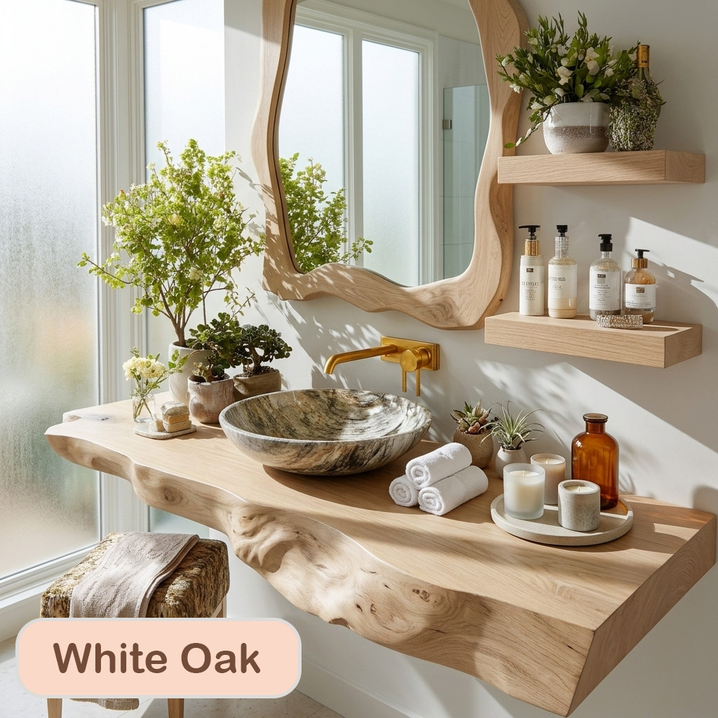 Bathroom Vanity Modern Rustic Solid Wood Live Edge Sink Counter Bathroom