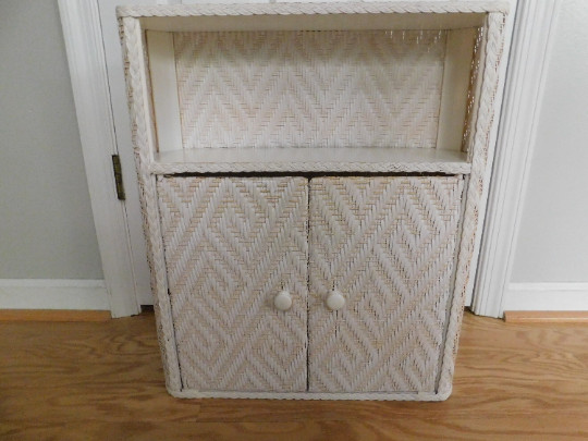 Wicker Vanity Cabinet,Bath DecorWall or Counter Mount,Great Vintage Condition