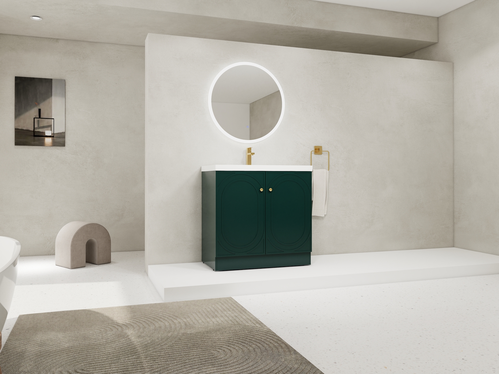 36inch Plywood Freestanding Bathroom Vanity Cabinet Dark Green Resin Sink Basin