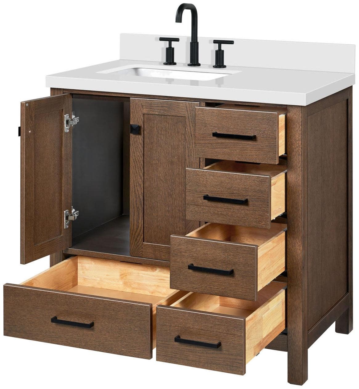 Ariel A037SLWQRVO Cambridge 37″ – Brown Oak / Pure White Quartz / Satin Brass
