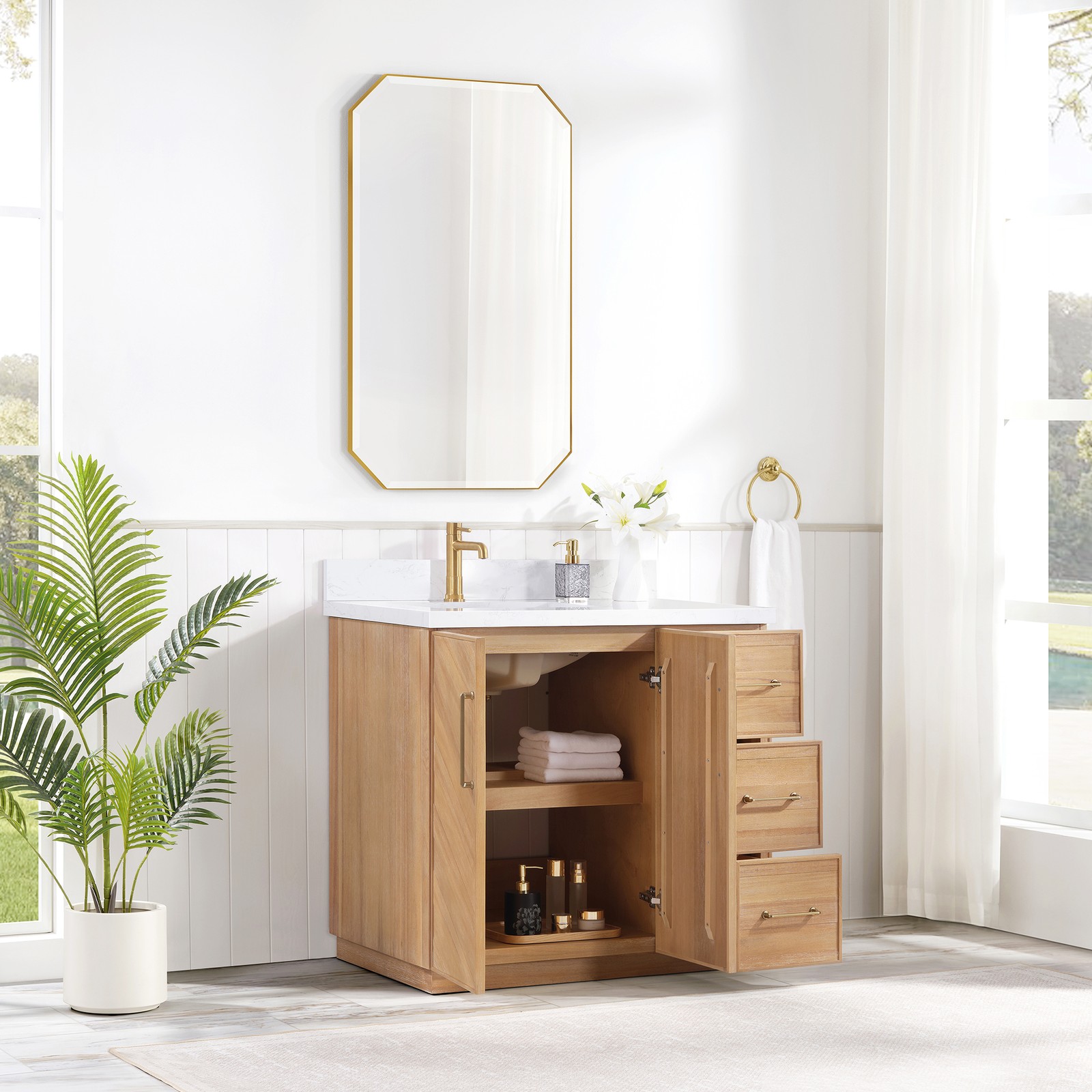 Karachi 36″ Single Bath Vanity in Acacia Classic Gray with Composite Stone Top