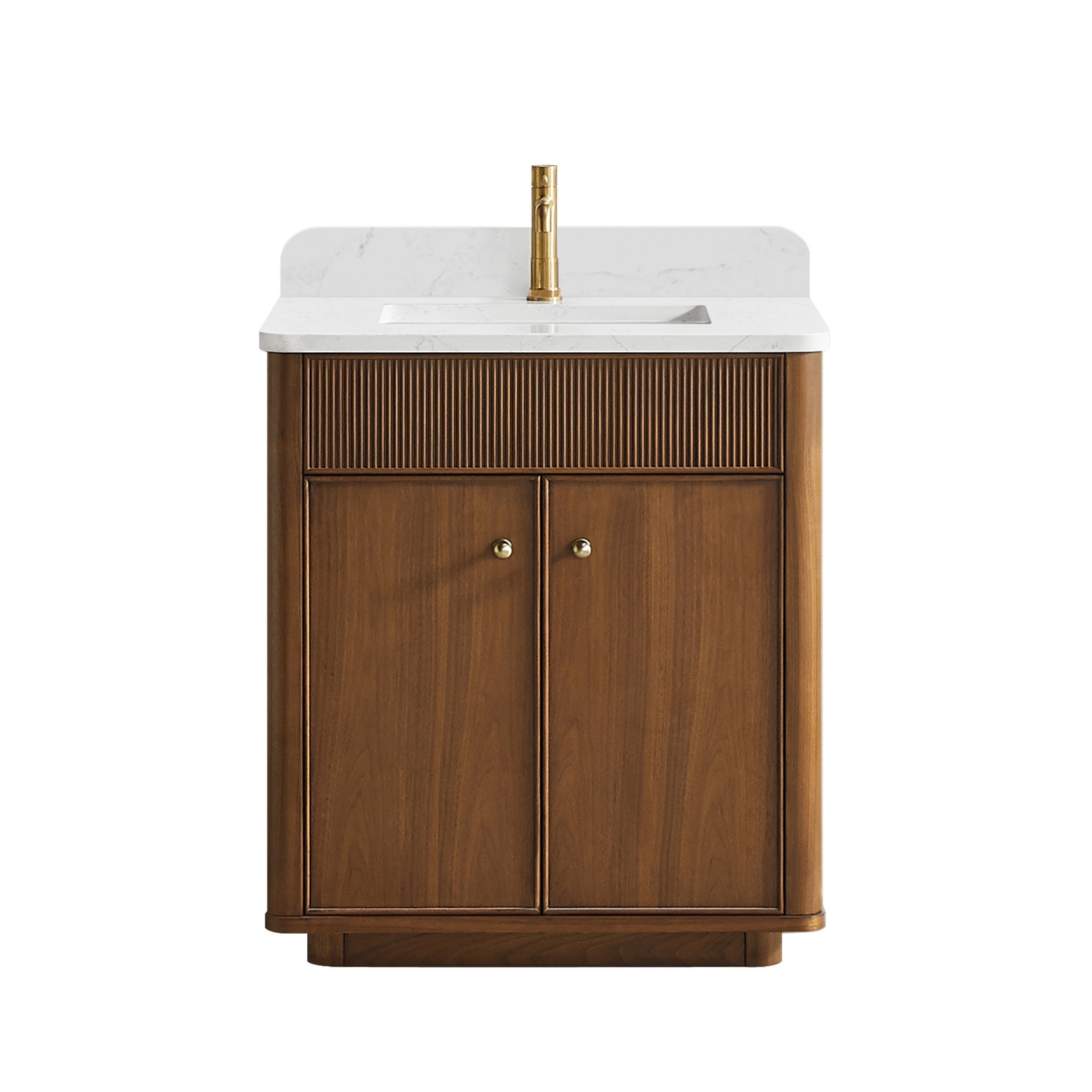 Zogno 30″ Single Sink Bath Vanity in Natural Walnut with White Grain Stone Top