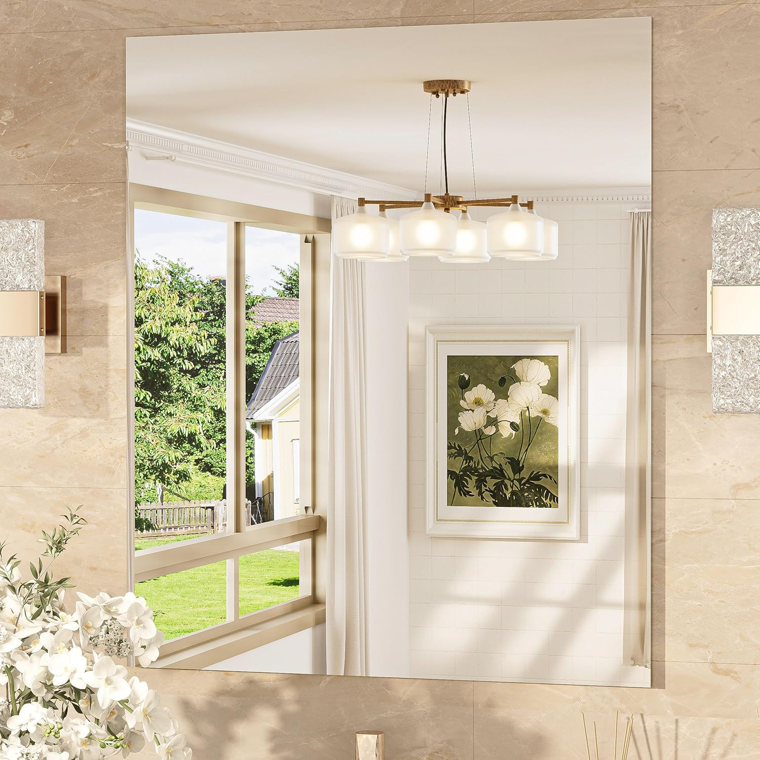 30×36 Frameless Modern Bathroom Mirror – Shatterproof Wall Decor