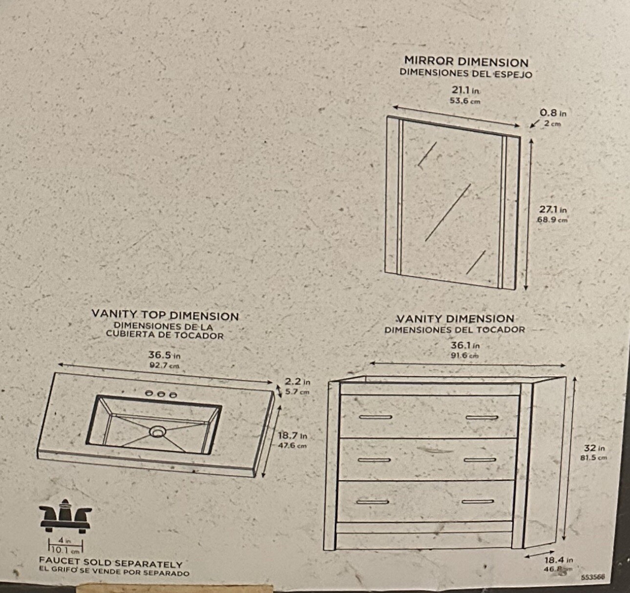 Glacier Bay 36” Vanity Combo With White Sink & Matching Mirror Bathroom Cabinets