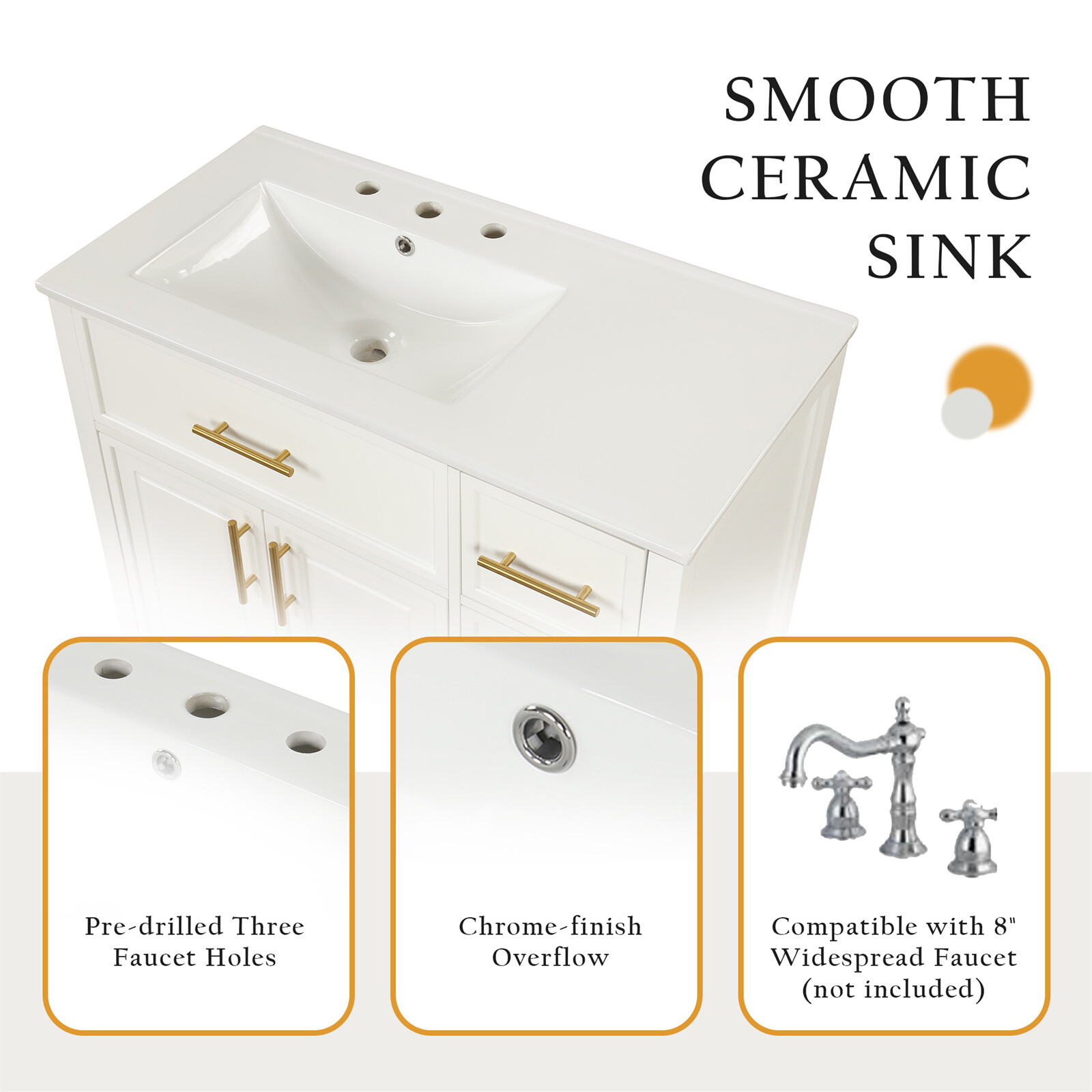 36″ Bathroom Vanity with Sink Bathroom Cabinet with 2 Doors and 3 Drawers