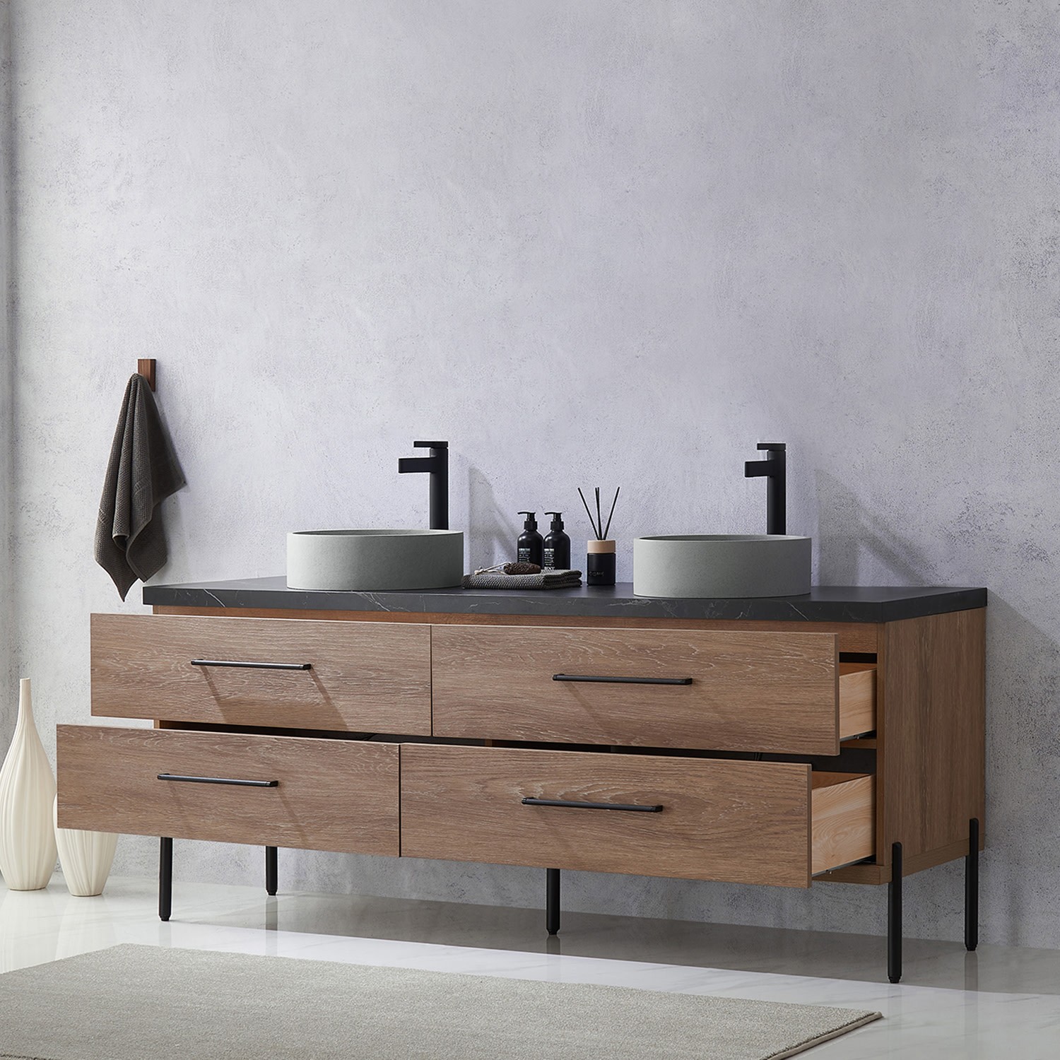 Miseno MV-NM-705172C Trento 72″ – North American Oak / Black