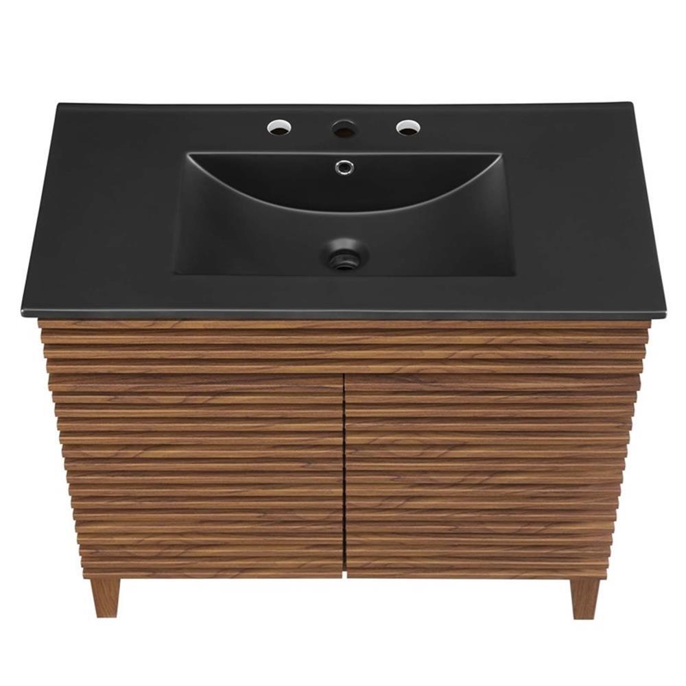 Modway Render Modern Wood/Ceramic Bathroom Vanity in Walnut/Black
