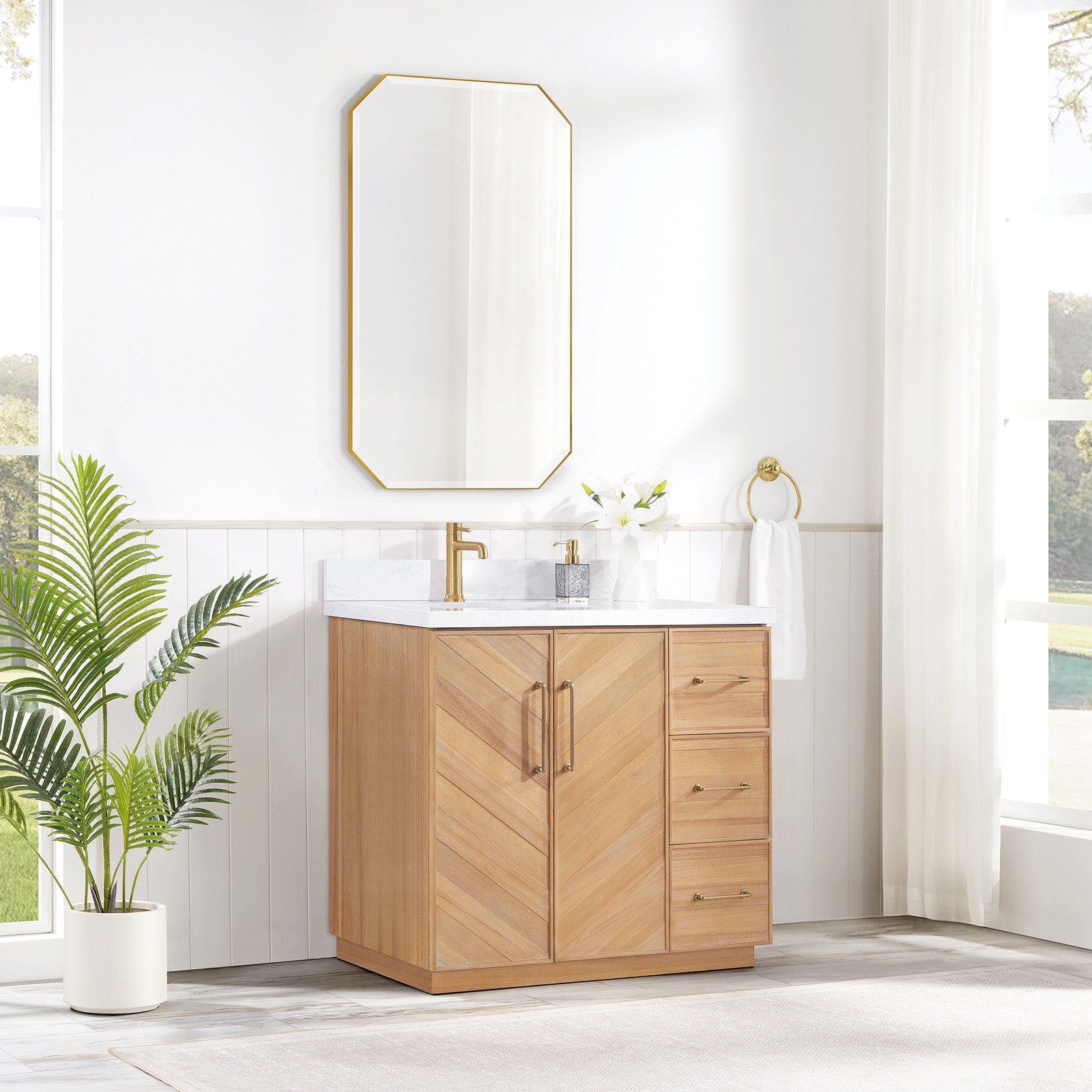 Karachi 36″ Single Bath Vanity in Acacia Classic Gray with Composite Stone Top