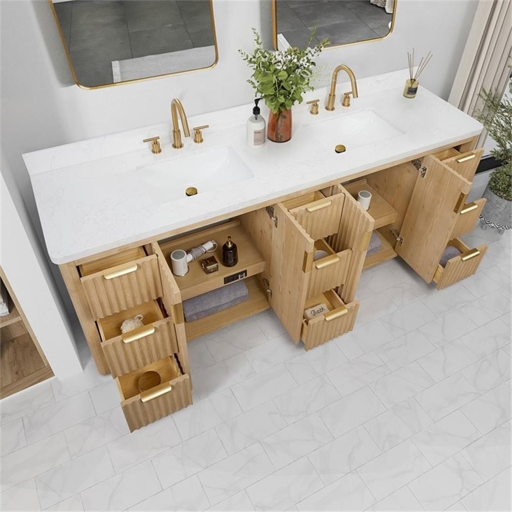 Cadiz 84″ Double Bathroom Vanity in Washed Ash Grey w/Lightning White Composite