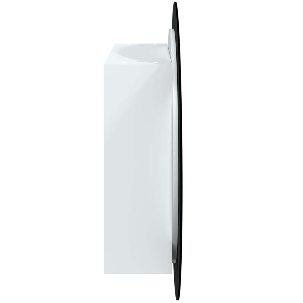Bathroom Cabinet with Round Mirror&LED White 21.3″x21.3″x6.9″