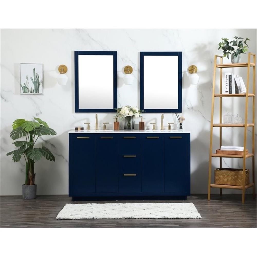 Elegant Decor Blake 60″ Aluminum Alloy MDF Double Bathroom Vanity in Blue