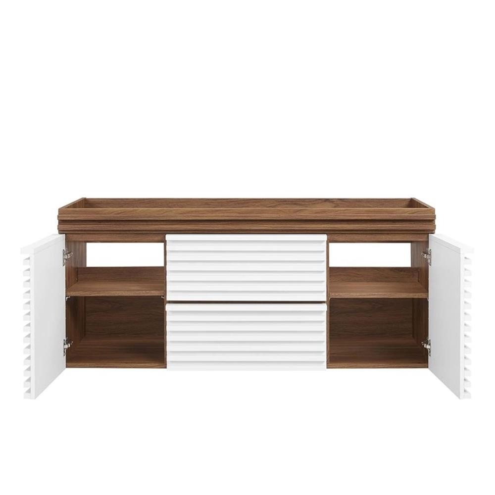 Pemberly Row 48″ MDF and Particleboard Bathroom Vanity Cabinet-White/Walnut