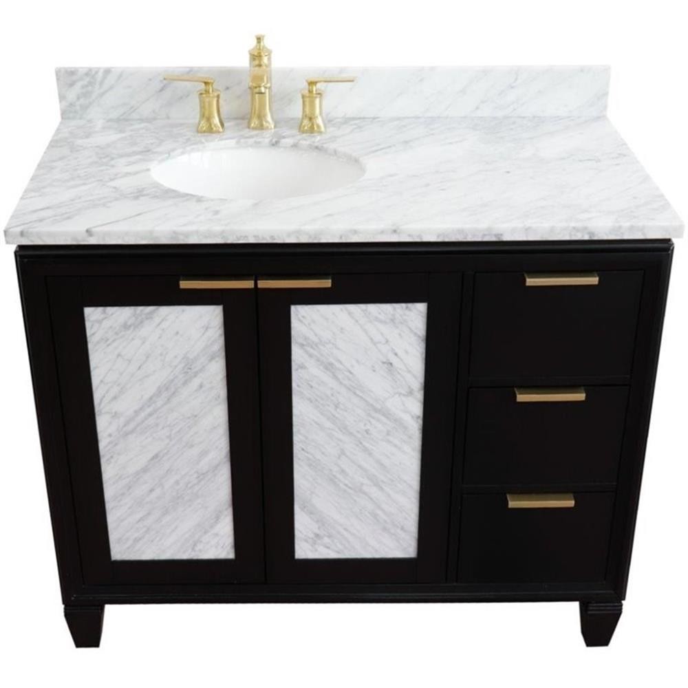 Pemberly Row 43″ Solid Wood Vanity with Left Oval Sink in Blue/White Carrara