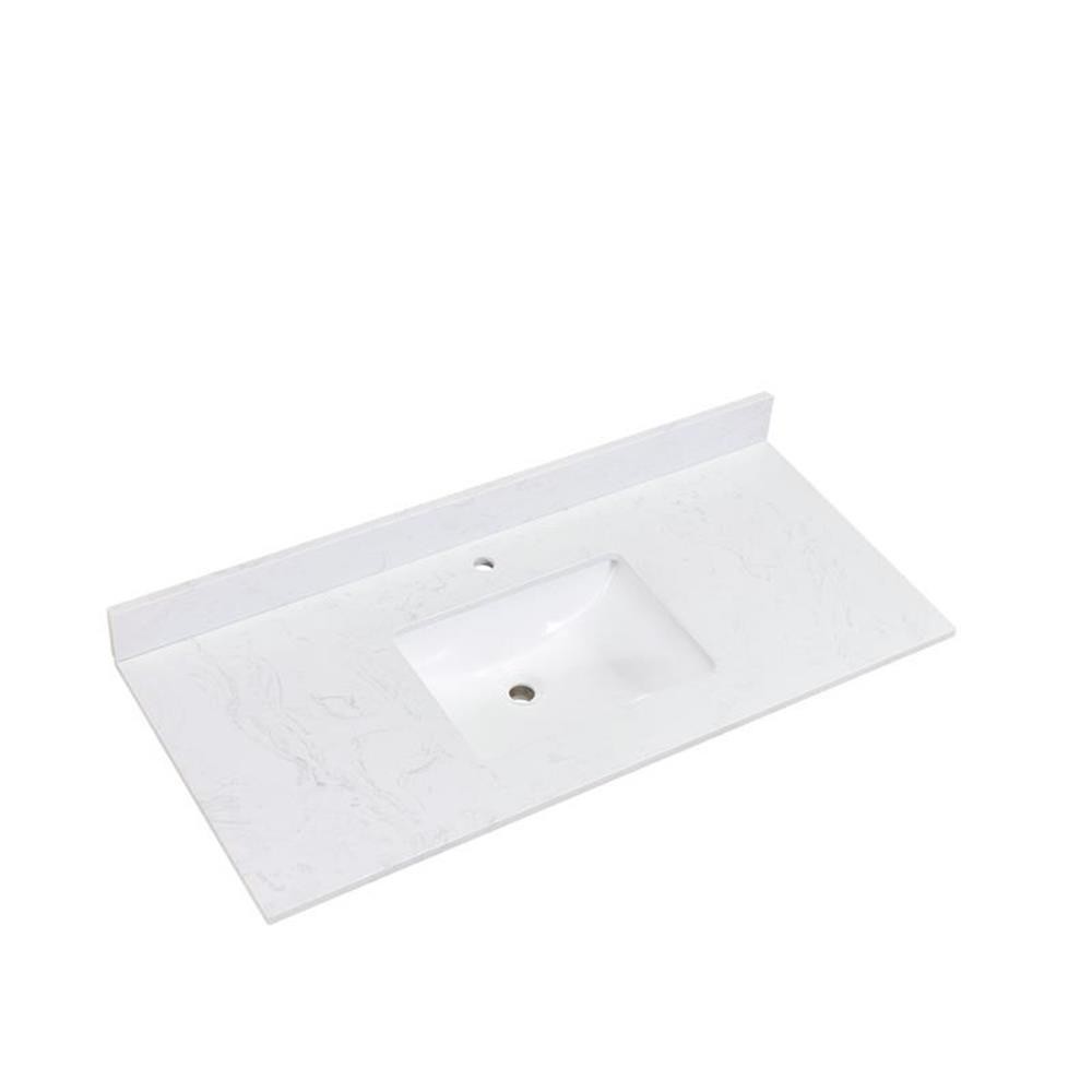 Pemberly Row 49″ Composite Stone Single Basin Vanity Top – White w/ White Basin
