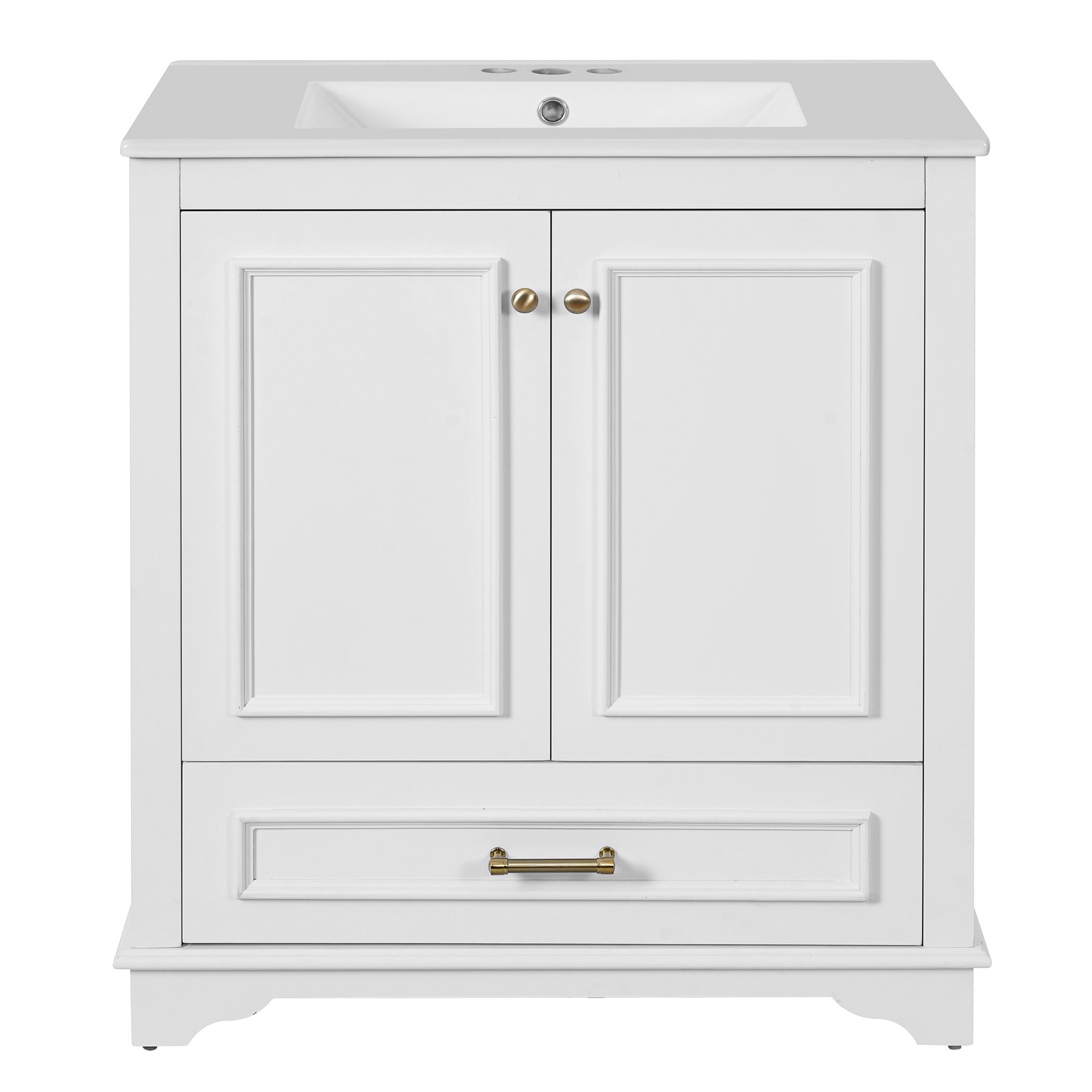 30″ Luxurious Bathroom Vanity w/Ceramic Sink, Solid Wood Frame Storage Cabinet