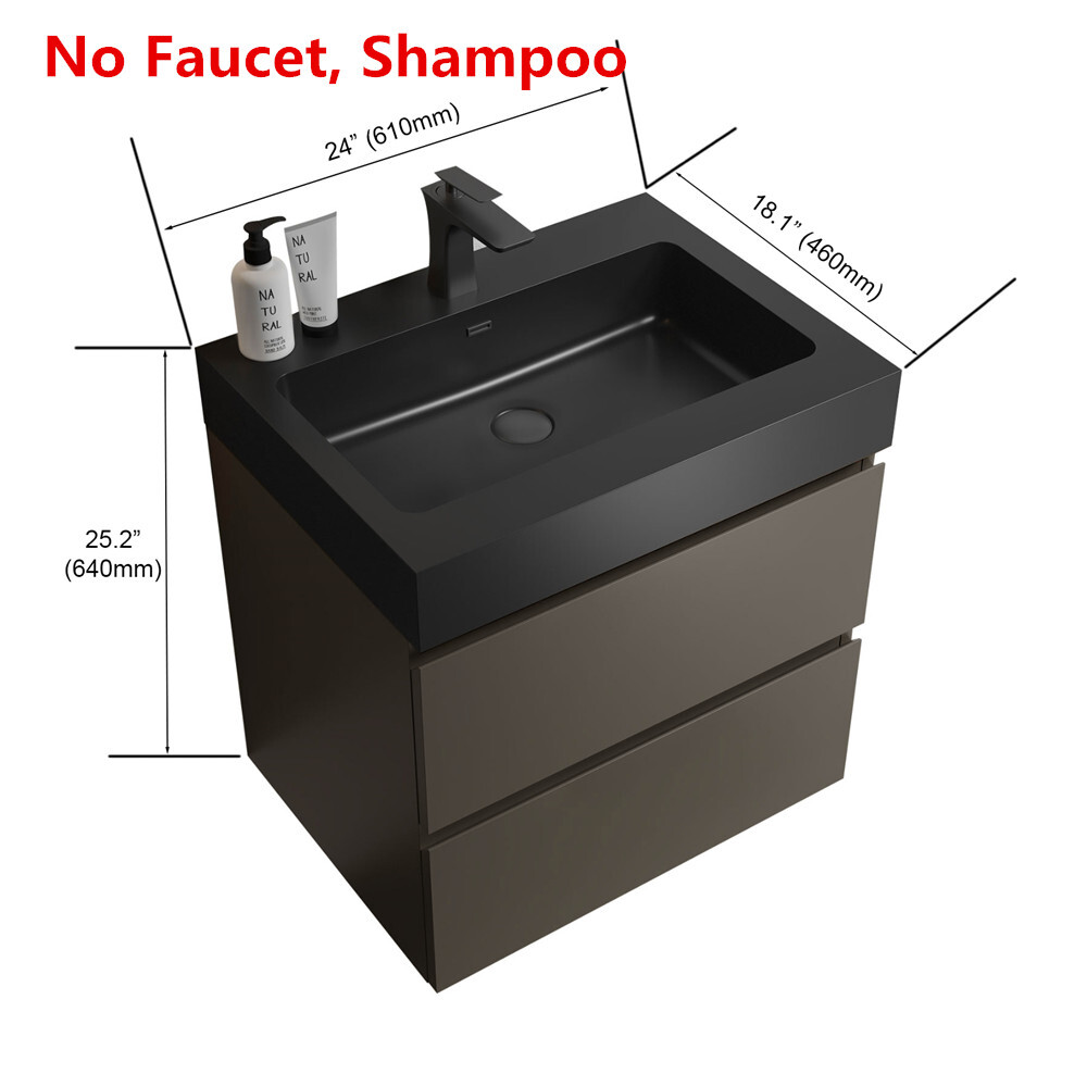 24″ 30″ 36″ Wall Mounted Bathroom Vanity w/Sink,Floating Vanity Cabinet,2 Drawer