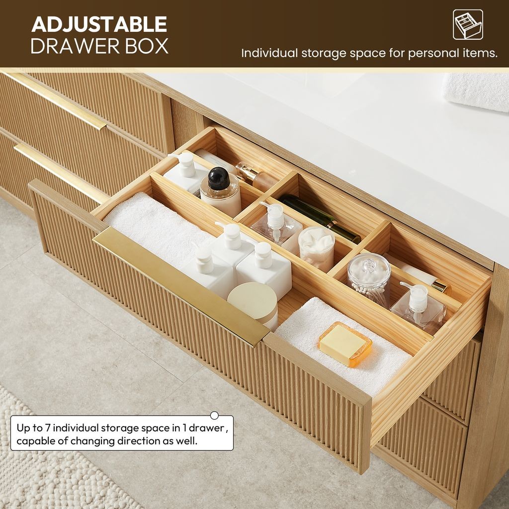 Hohhot 60″ Single Bath Vanity in Washed Ash Grey with White Stone Top