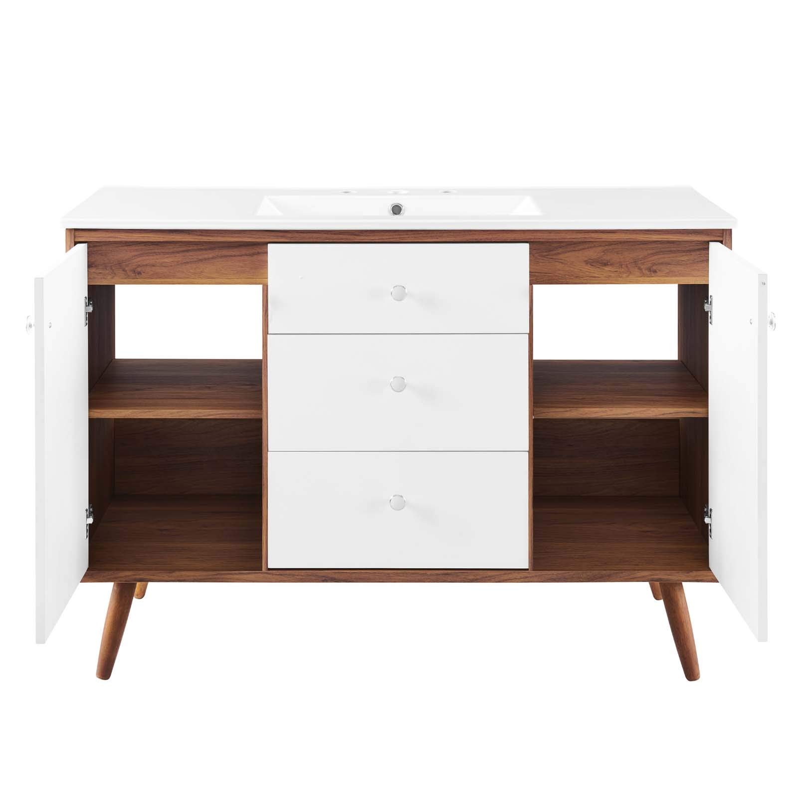 Modway Transmit 47″ Modern Wood Single Sink Bathroom Vanity in Walnut/White