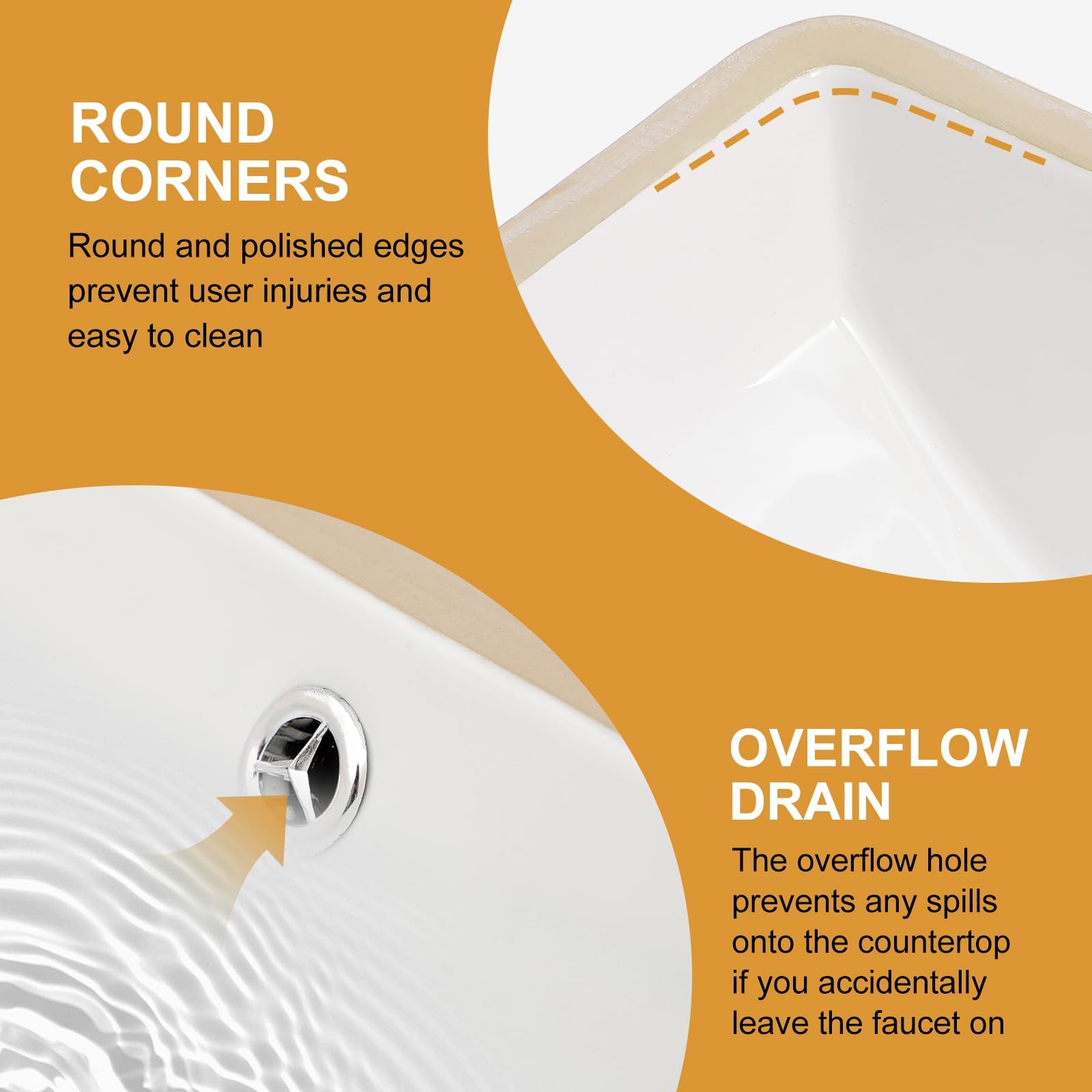 Mocoloo Undermount Bathroom Sink 18 x 14 Inch Rectangle Porcelain White Ceram…