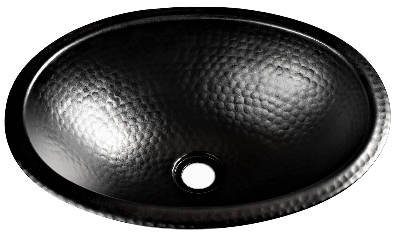 19103 Matte Black Hand Hammered Oval Drop-in Bathroom Vanity Sink (17 inches)