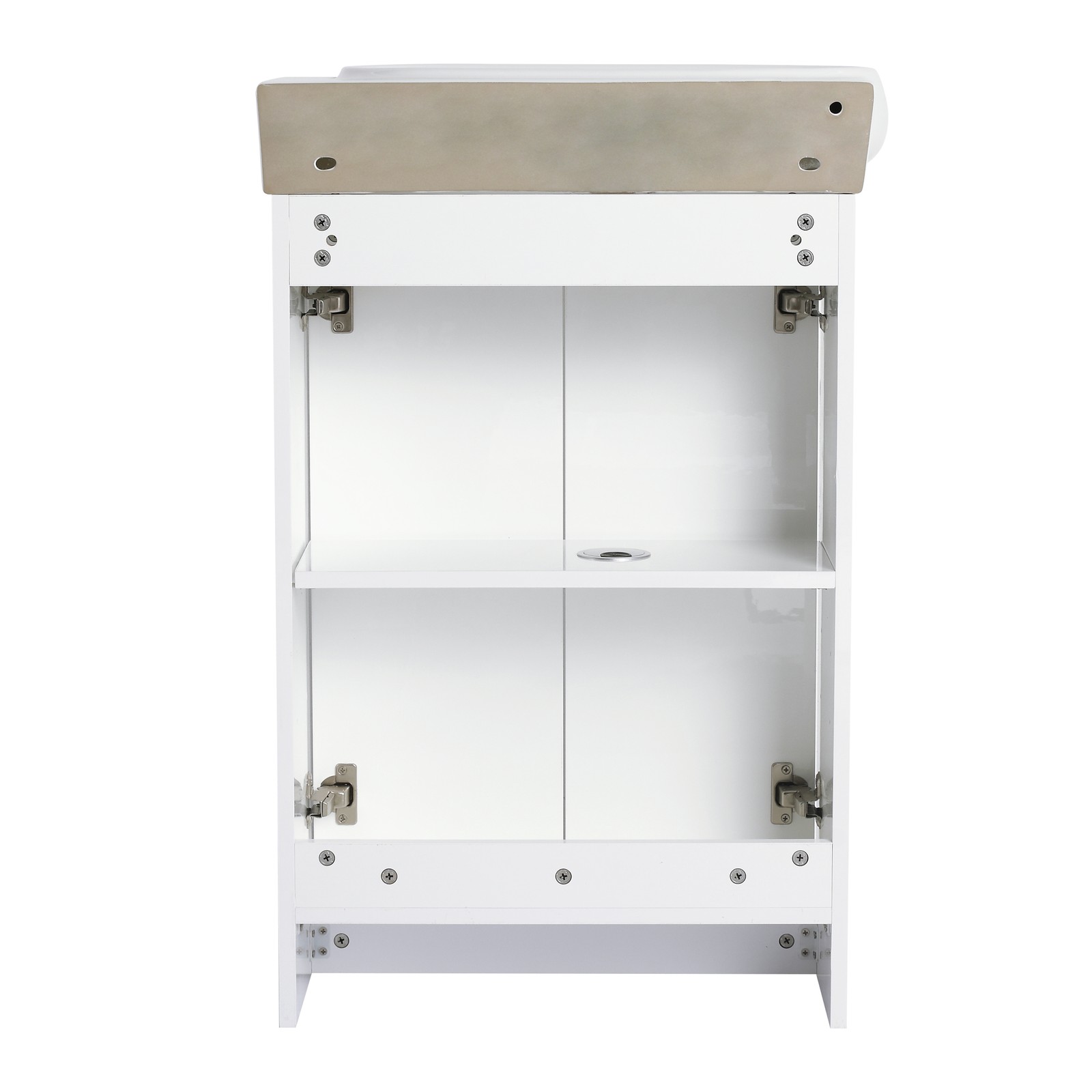 23″ Plywood Freestanding Bathroom Vanity Ceramic Sink Basin +Storage Rack White