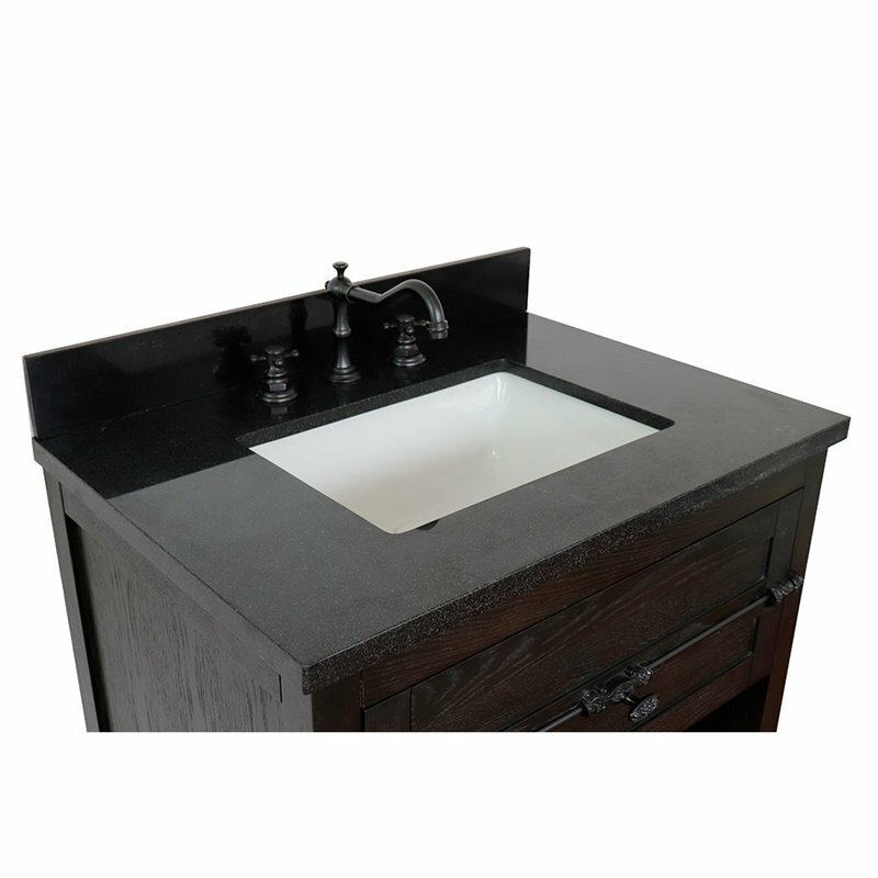 Plantation 31″ Solid Wood Rectangle Sink Vanity with Black Top in Brown