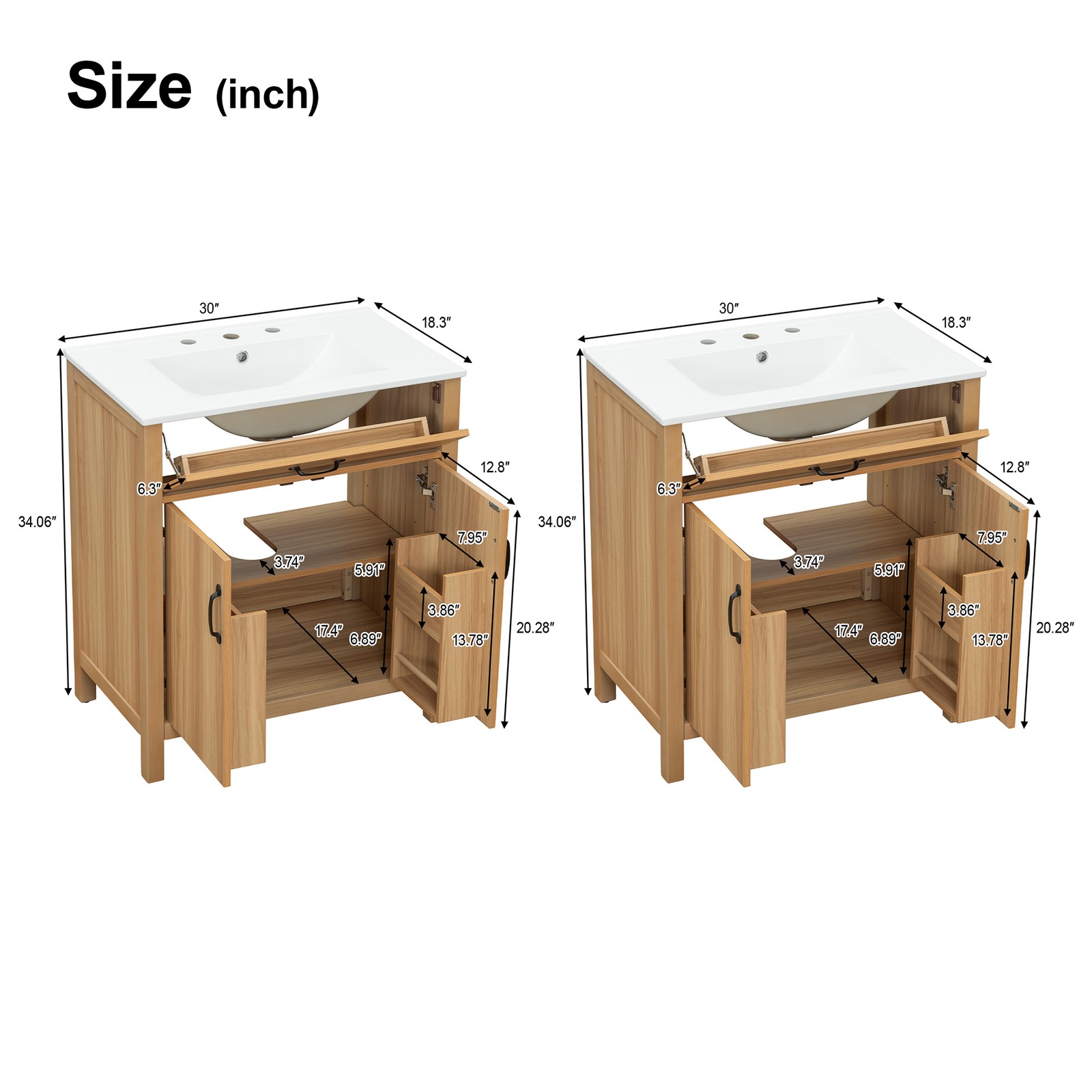 60″ Wood Bathroom Vanity with Solid Wood Frame, 4 Soft Close Doors,2 Flip Drawer