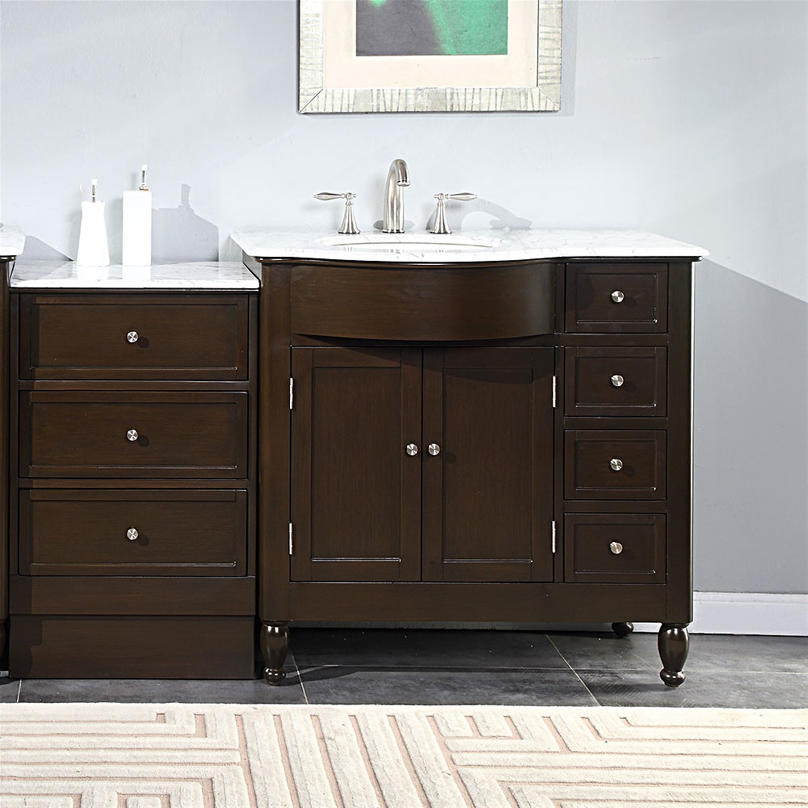58″ Single Bathroom Sink Vanity Carrara White Marble Stone Top Cabinet 902WM-L